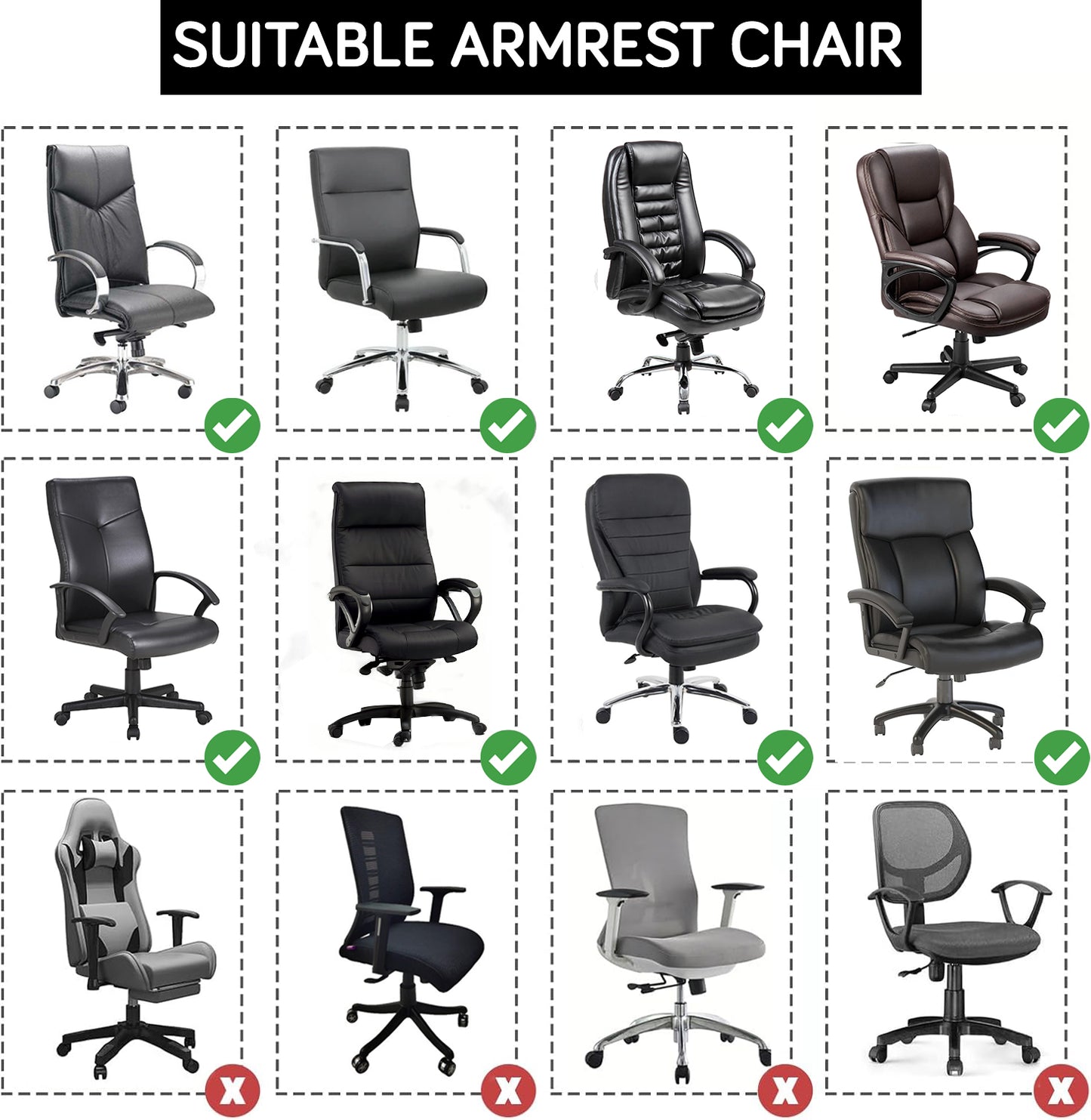 170gsm Jacquard Office Chair Arm Rest Cover (Zipper Style), 1 Pair, Black
