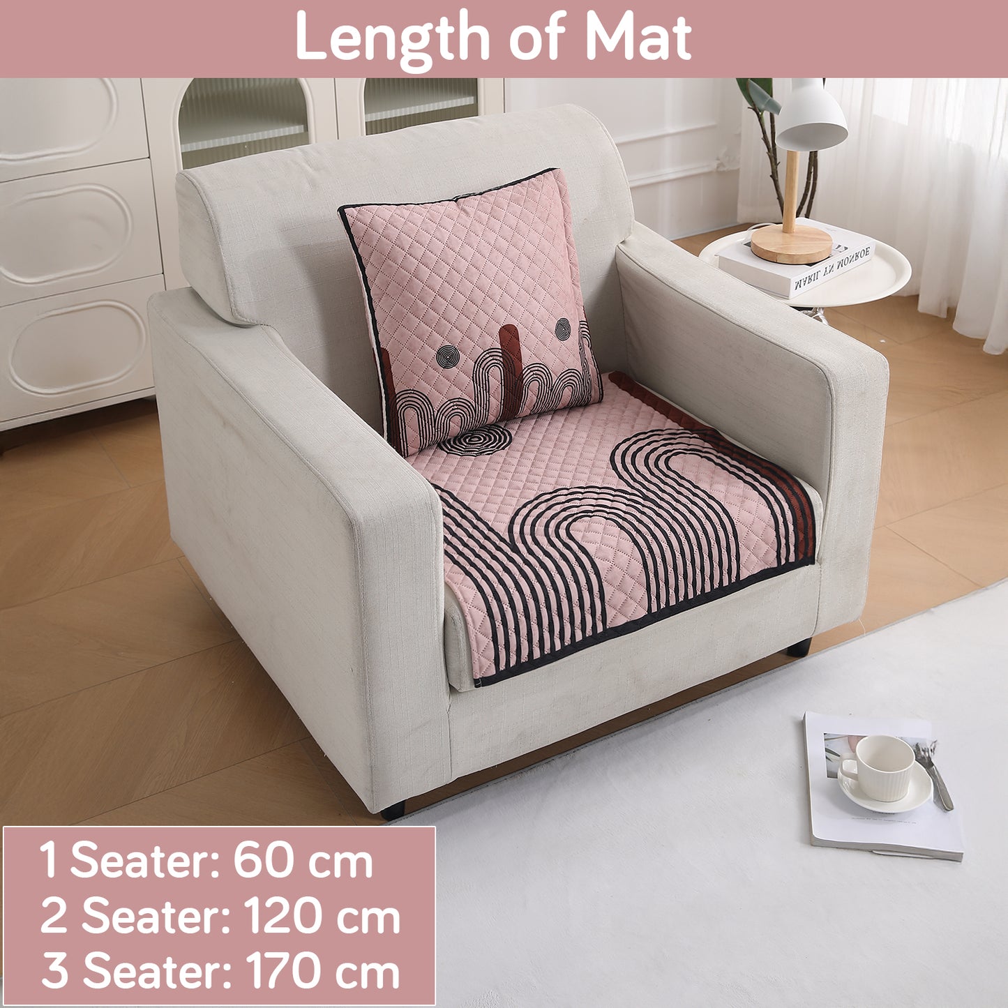 LiefNest Printed Holland Velvet Sofa Mat with Foam Filling - Modern Archscape Mauve Blush for 1/2/3 Seater & Armrest