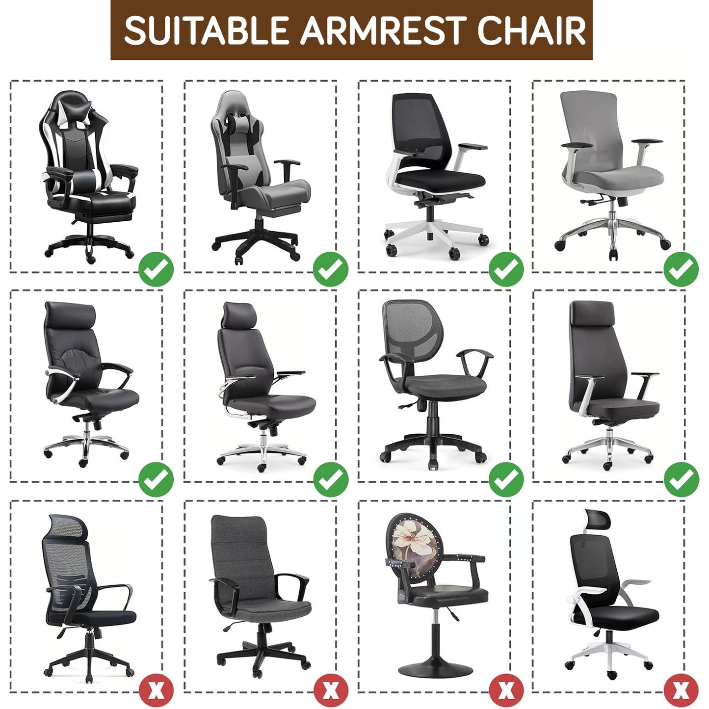 140gsm Armrest Covers for Office Chair (Elastic Style), 1 Pair, Camel