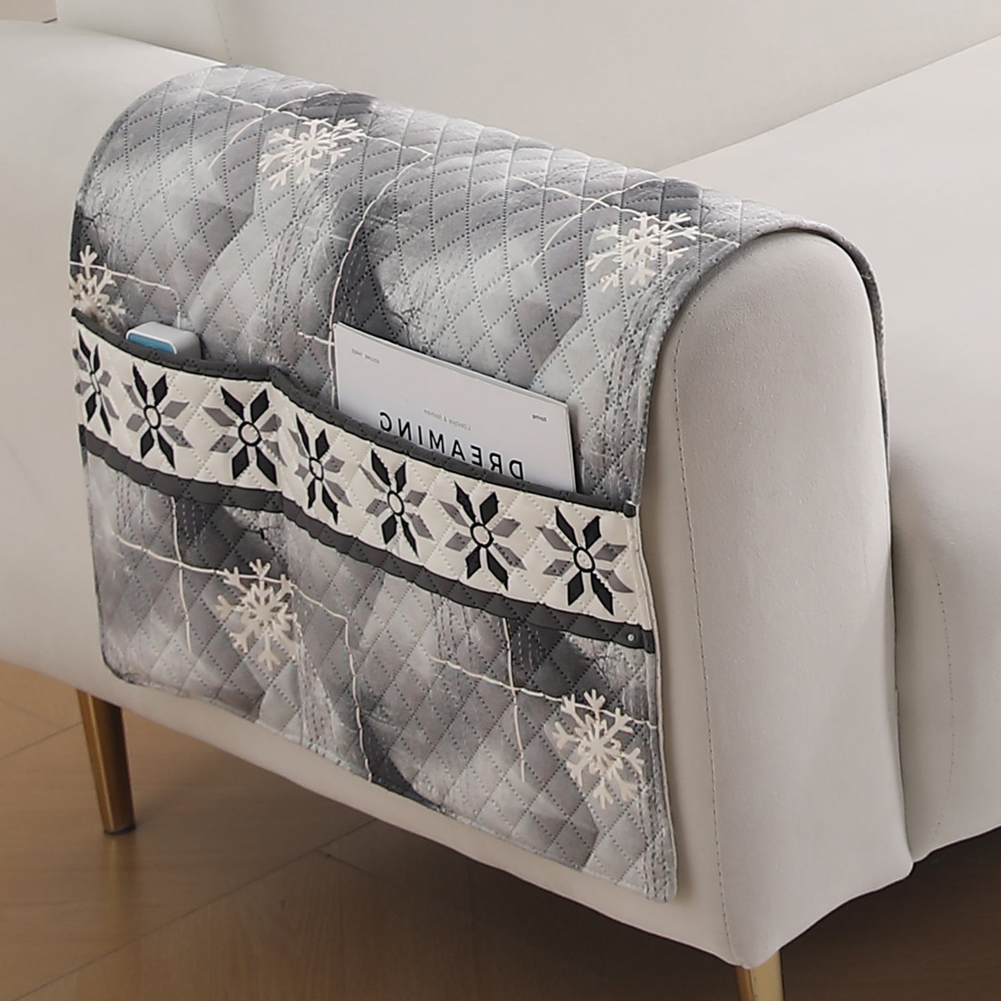 LiefNest Holland Velvet Sofa Cover Mat with Foam Filling - Snowflakes Gradient Grey