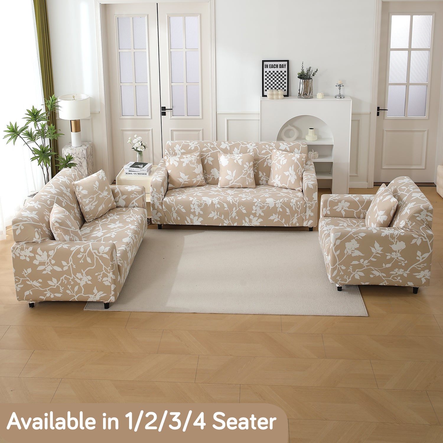 Buff brown silhouette floral print modern elastic sofa cover sets for 1,2,3,4,5 & 7 seater sofas