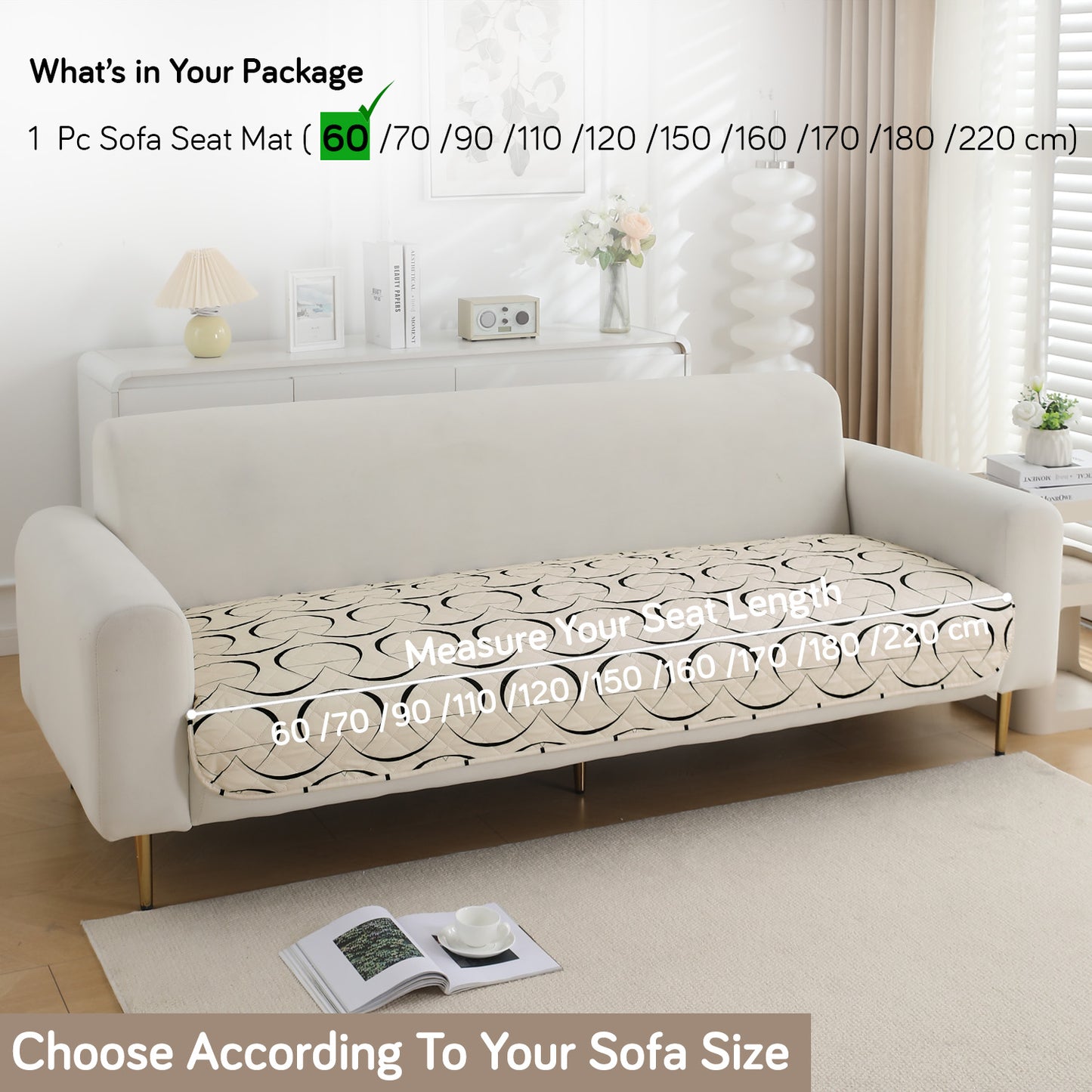 HOKIPO Water Repellent + Waterproof Quilted Sofa Mats, Natural Beige Abstract Art
