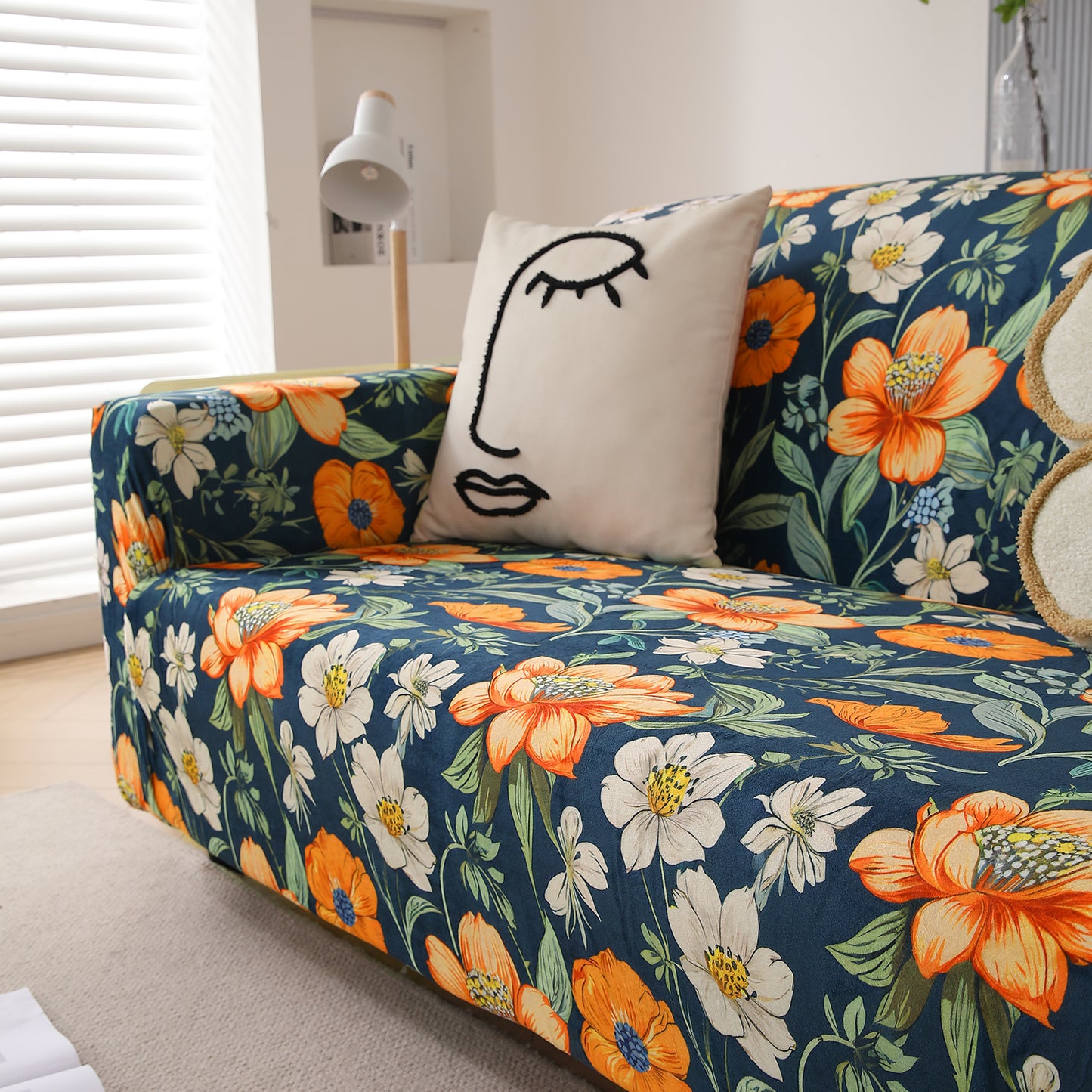 Premium Printed Velvet Sofa Cover 1/2/3 Seaters Fully Covered, Teal Twilight Garden