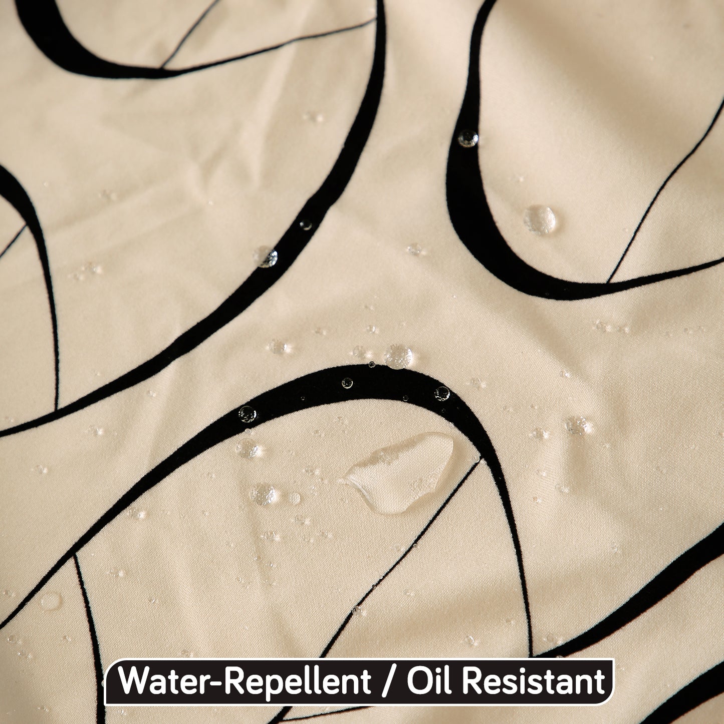 Printed Stretch Fit Water-Repellent & Anti-Slip Table Cloth Cover for 4 Seater / 6 Seater, Natural Beige Abstract Art
