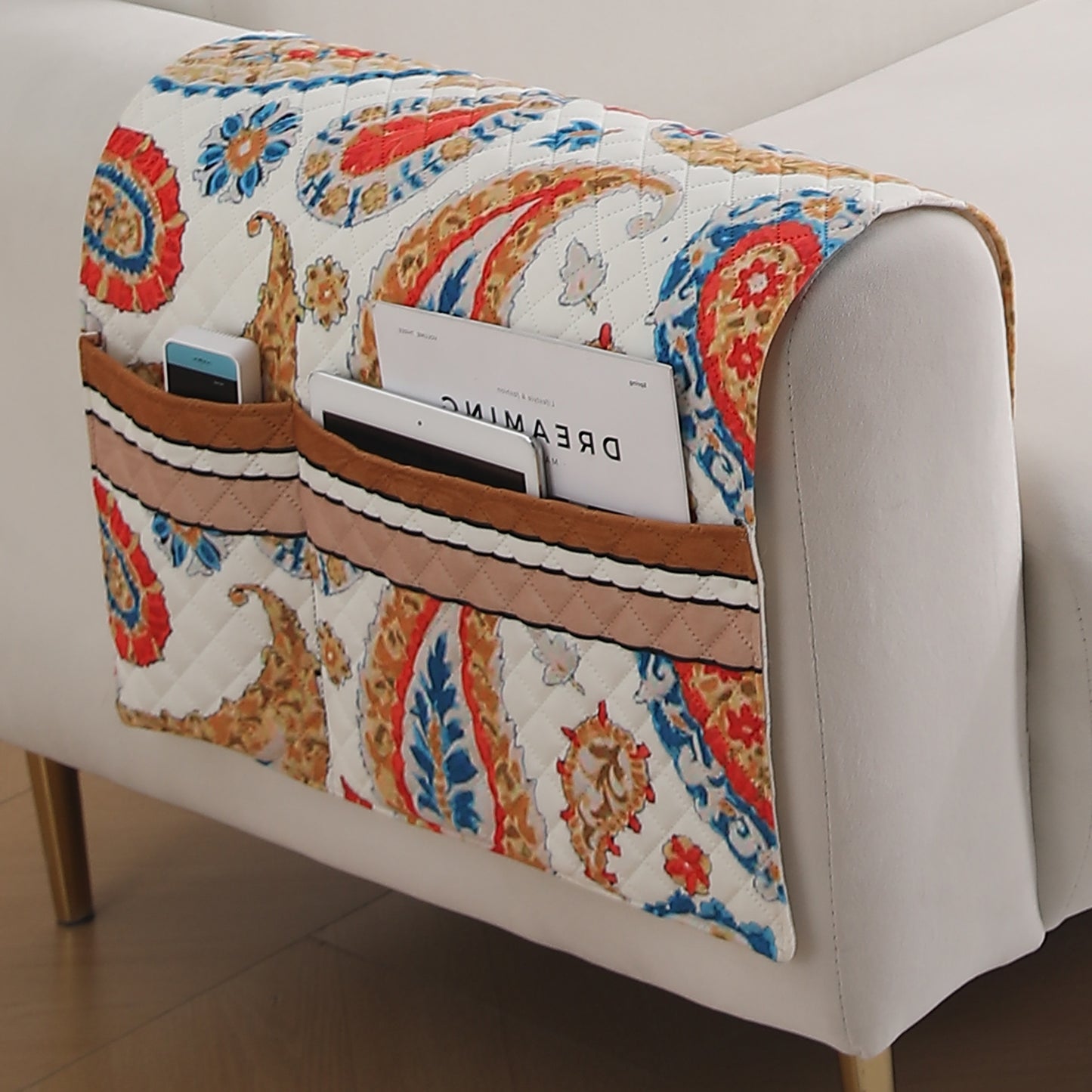 LiefNest Holland Velvet Sofa Cover Mat with Foam Filling - Paisley Multicolor
