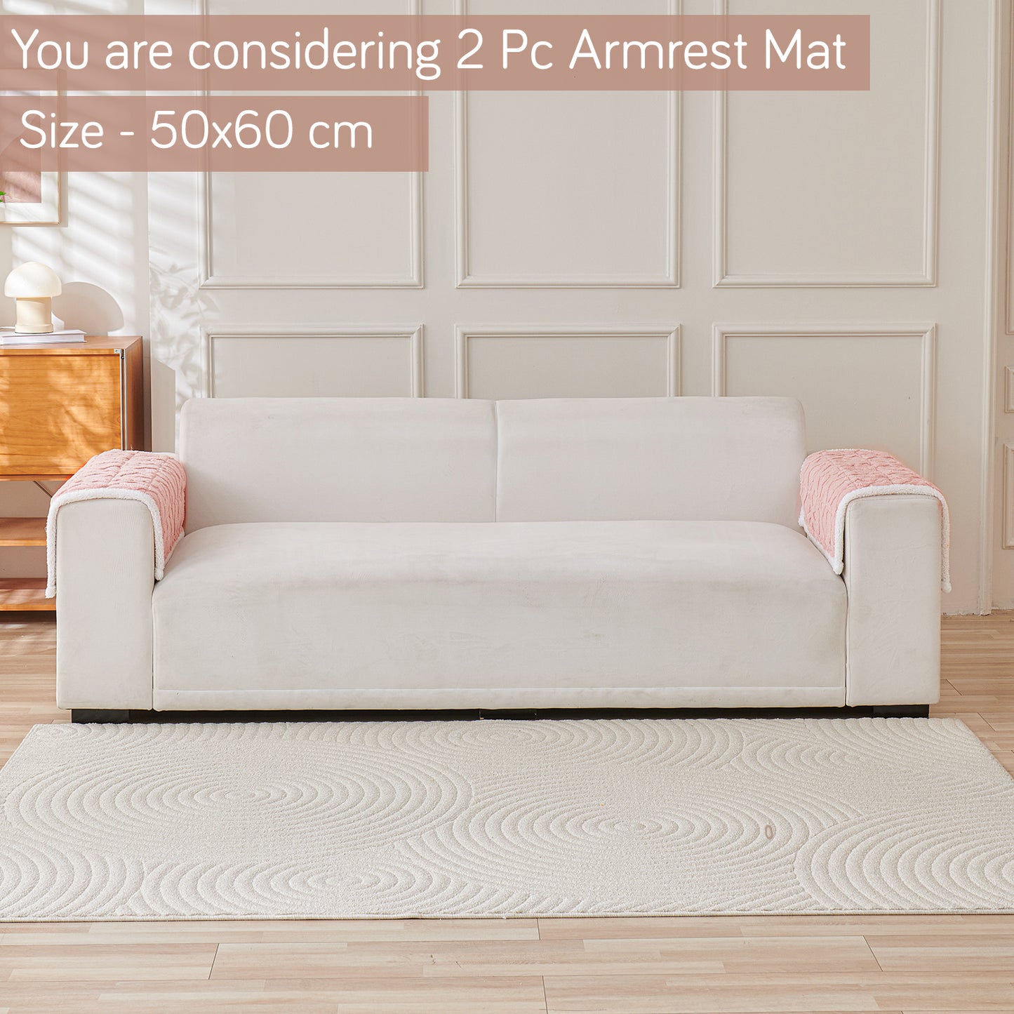 'Italian Caelora' Luxury Jacquard Plush Sofa Cover Mat and Anti-Slip Armrest Covers - Misty Rose