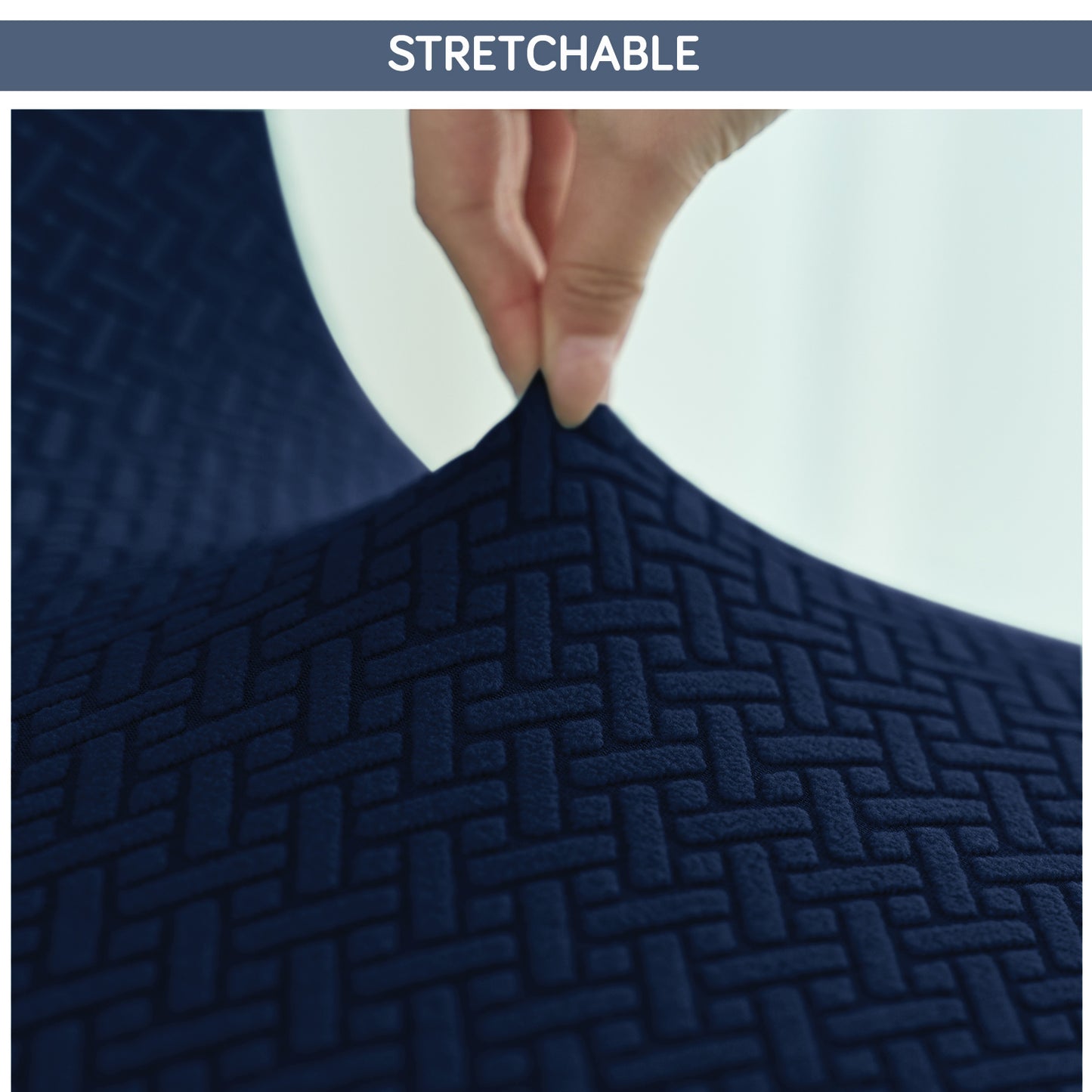 Premium Jacquard Fully Covered Cover for Swivel Dining Chair with Arms, Navy Blue