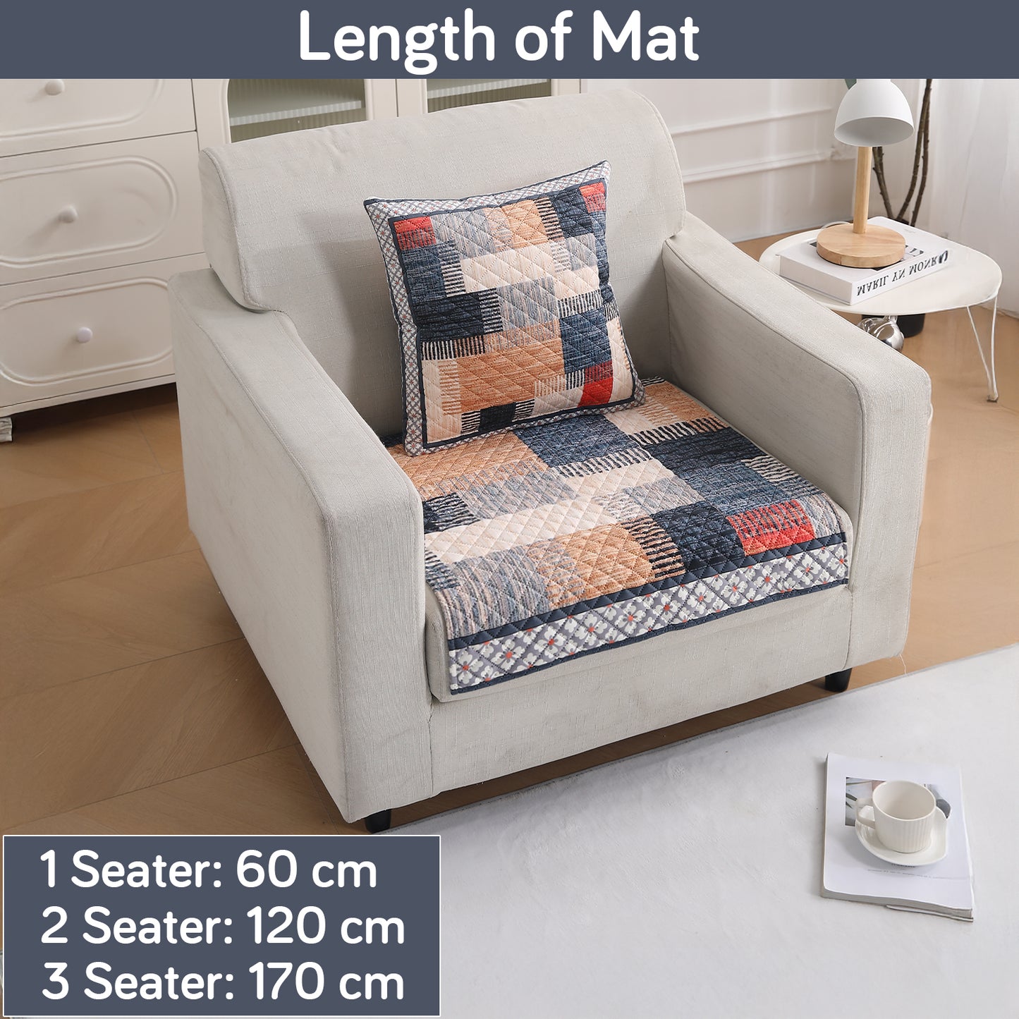 LiefNest Printed Holland Velvet Sofa Mat with Foam Filling - Urban Grid Multicolor for 1/2/3 Seater & Armrest