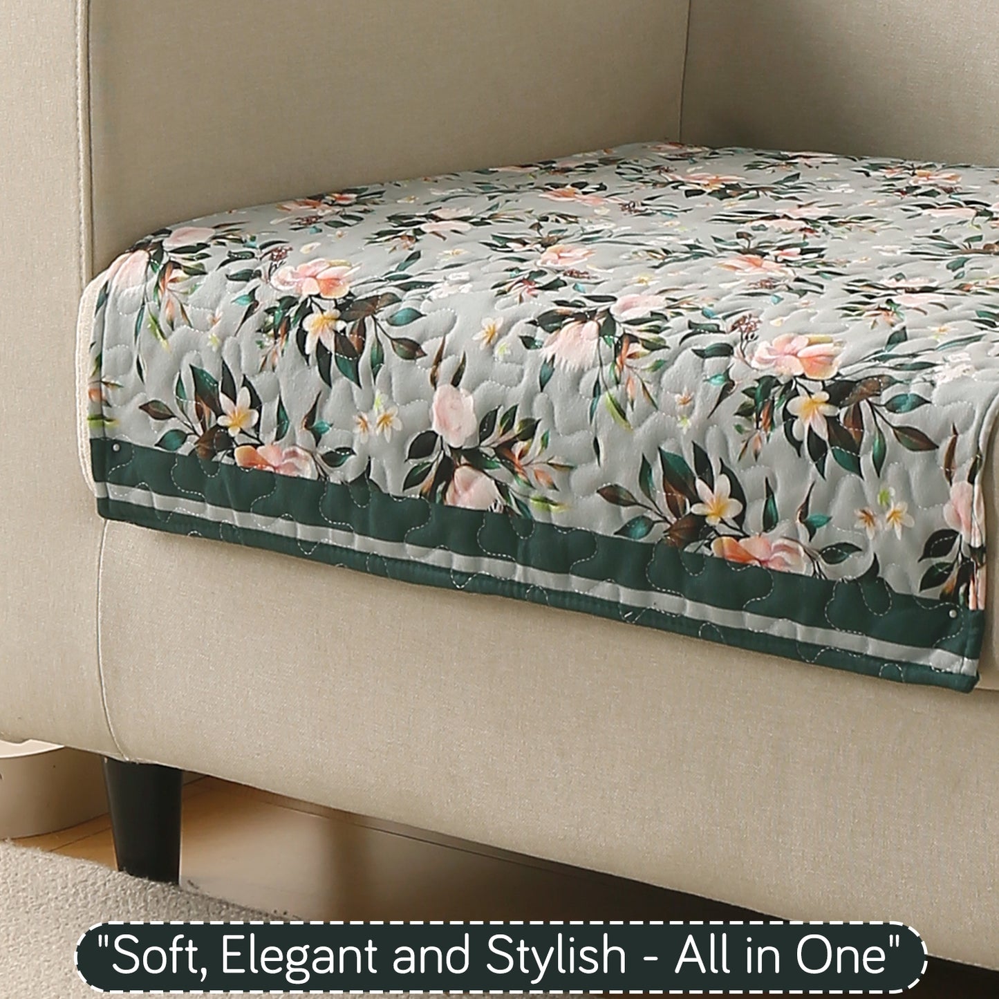 Florentina Series Printed Holland Velvet Sofa Mat - Magnolia Green