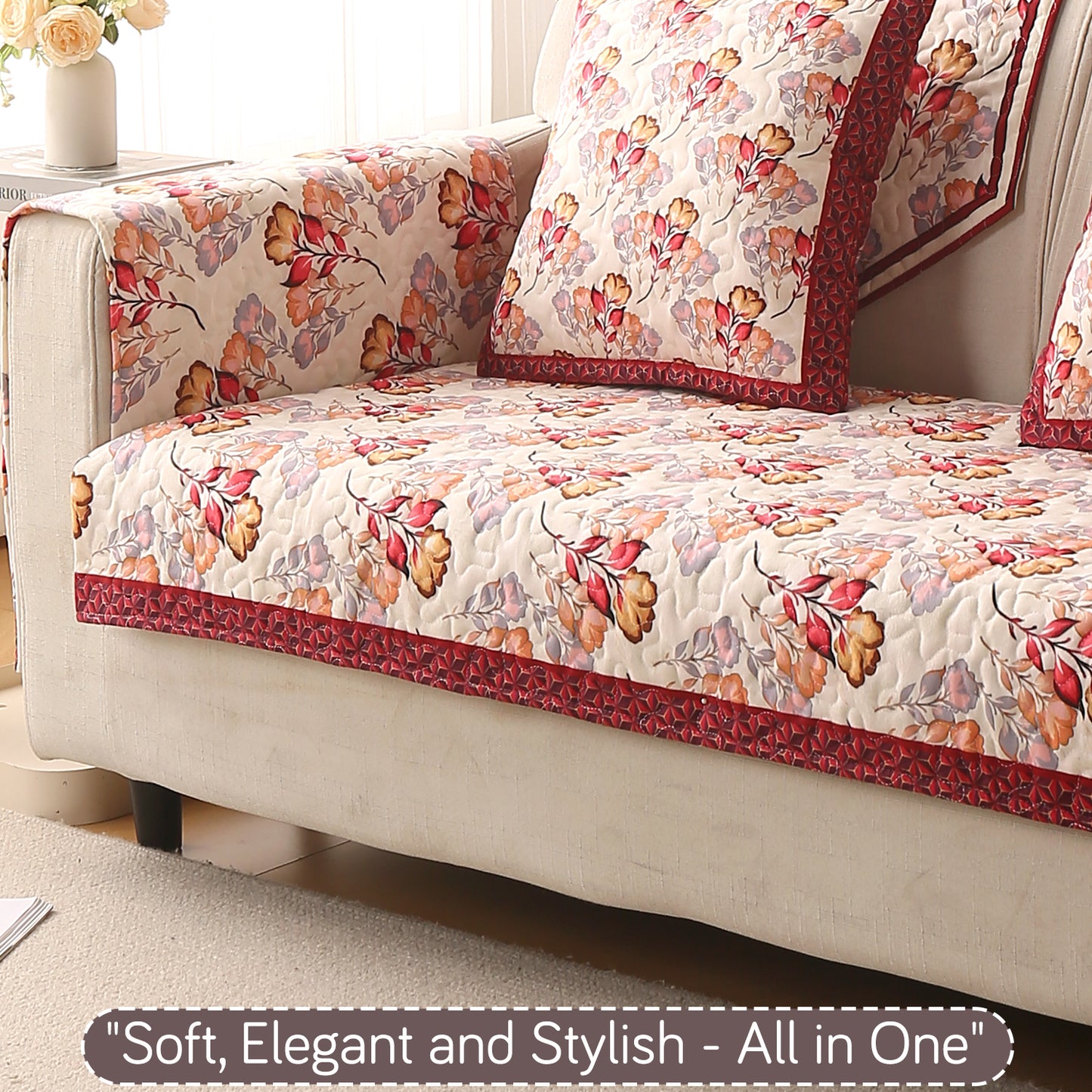 Florentina Series Printed Holland Velvet Sofa Mat - Autumn Cream