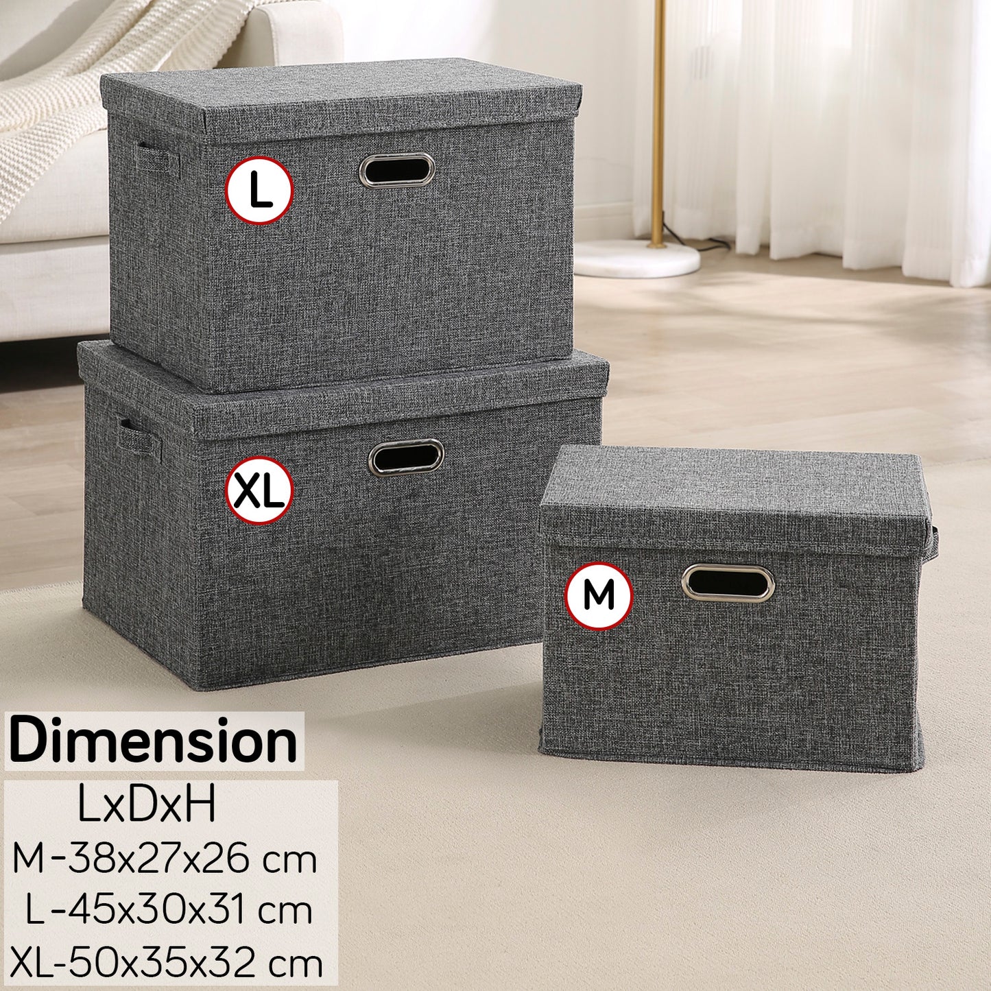 Multipurpose Foldable Storage Box with Lid, Extra Large 50x35x32 cm, Grey