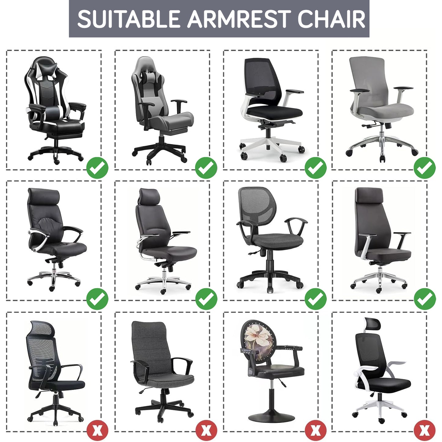 140gsm Printed Armrest Covers for Office Chair (Elastic Style), 1 Pair, Intense Grey Abstract Floral
