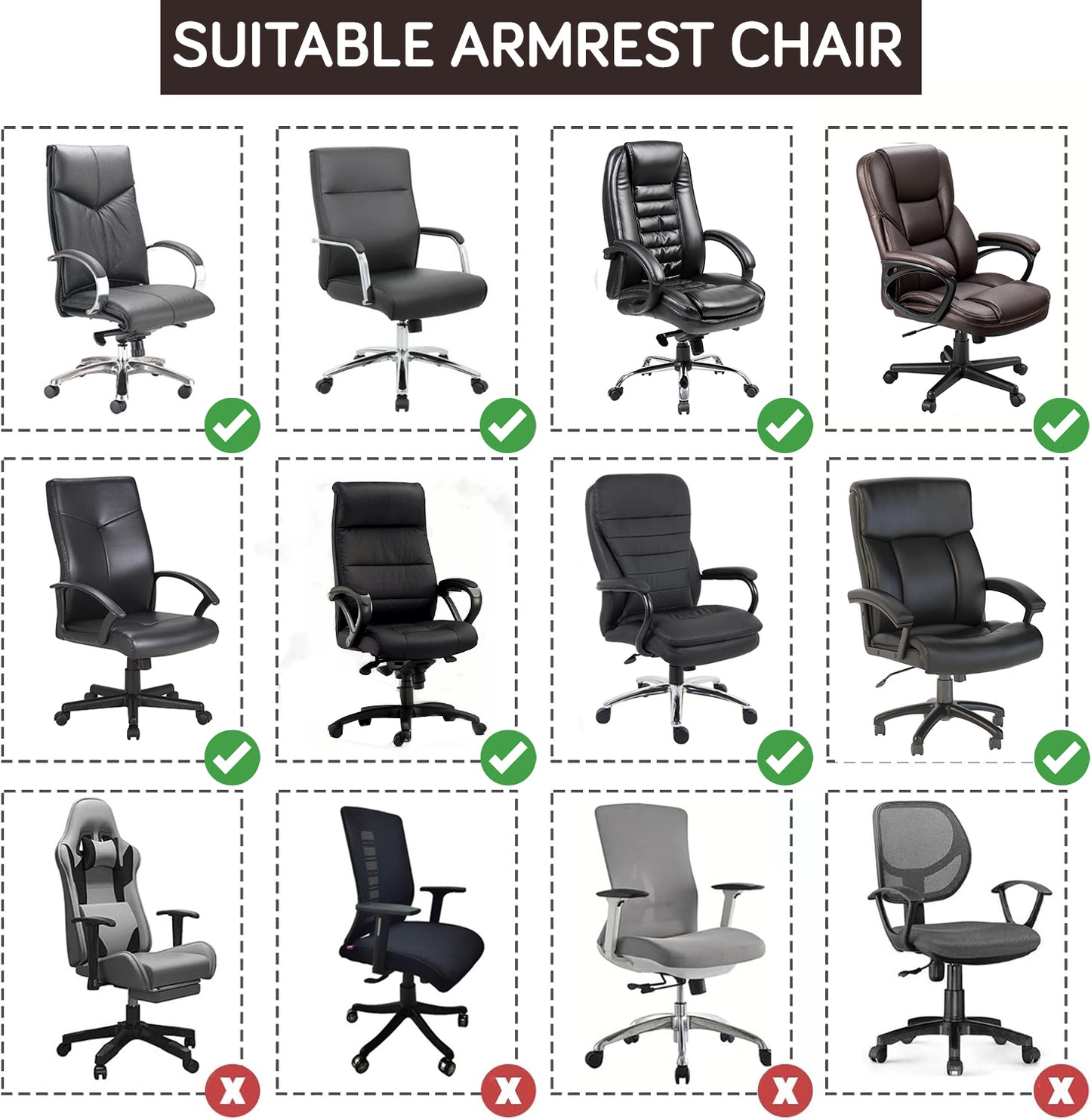 170gsm Jacquard Armrest Covers for Office Chair (Zipper Style), 1 Pair, Brown