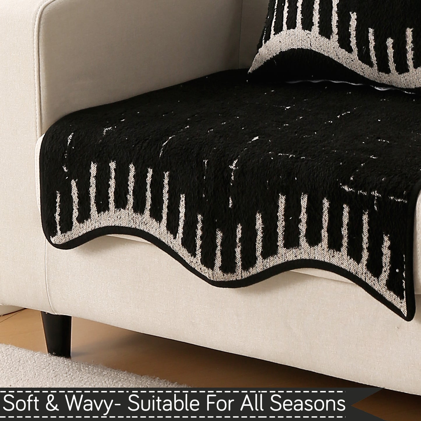 Premium Supple Soft Wavy with Curve Sofa Cover Mat, Black