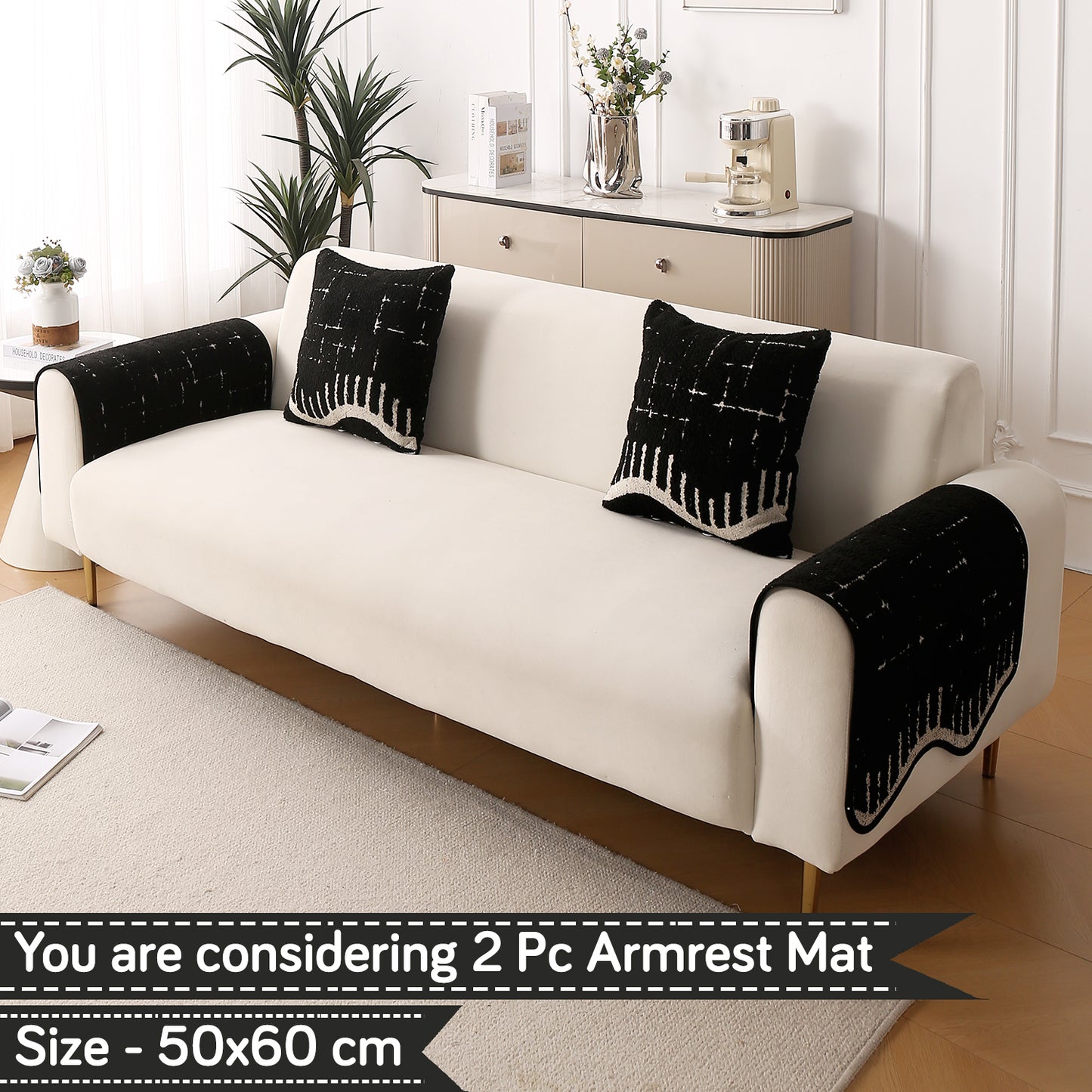 Premium Supple Soft Wavy with Curve Sofa Cover Mat, Black