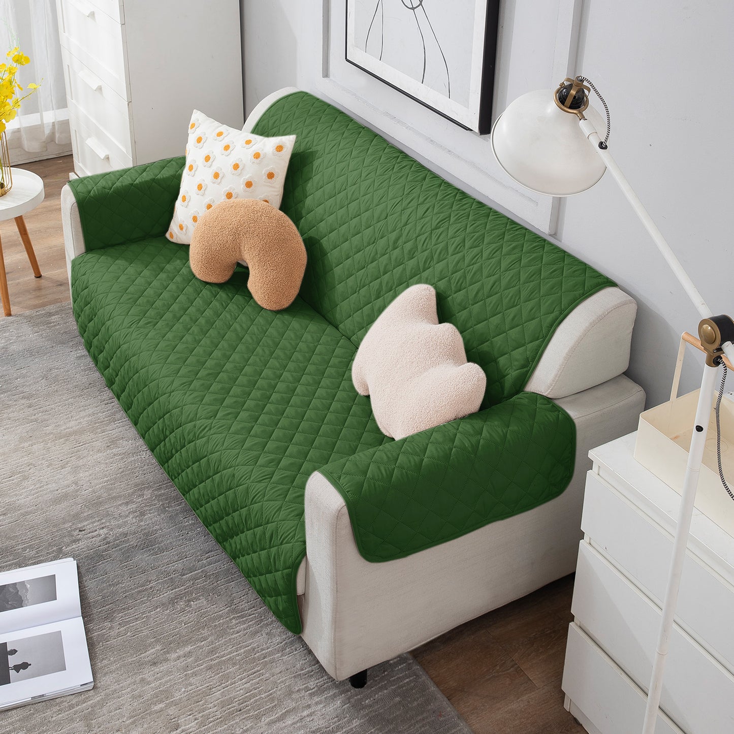 Forest Green quilted elegant 3 seater sofa cover