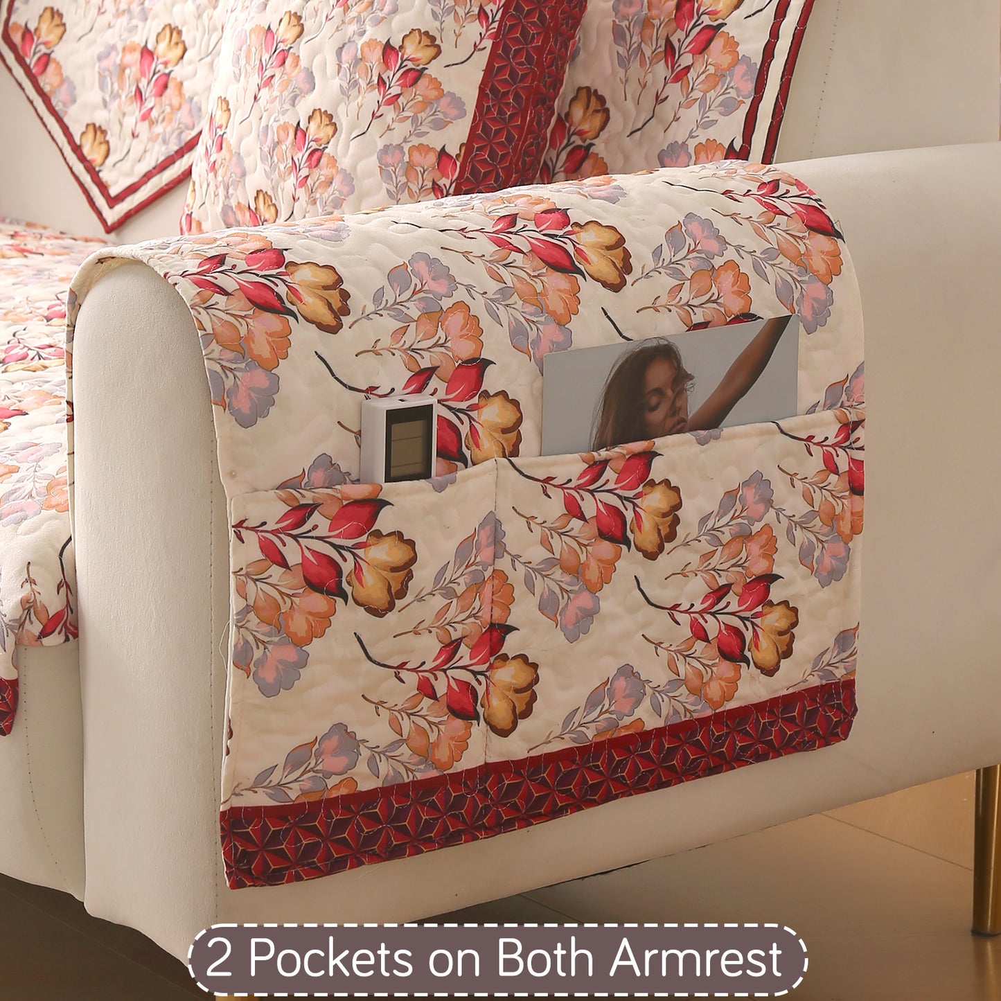 Florentina Series Printed Holland Velvet Sofa Mat - Autumn Cream