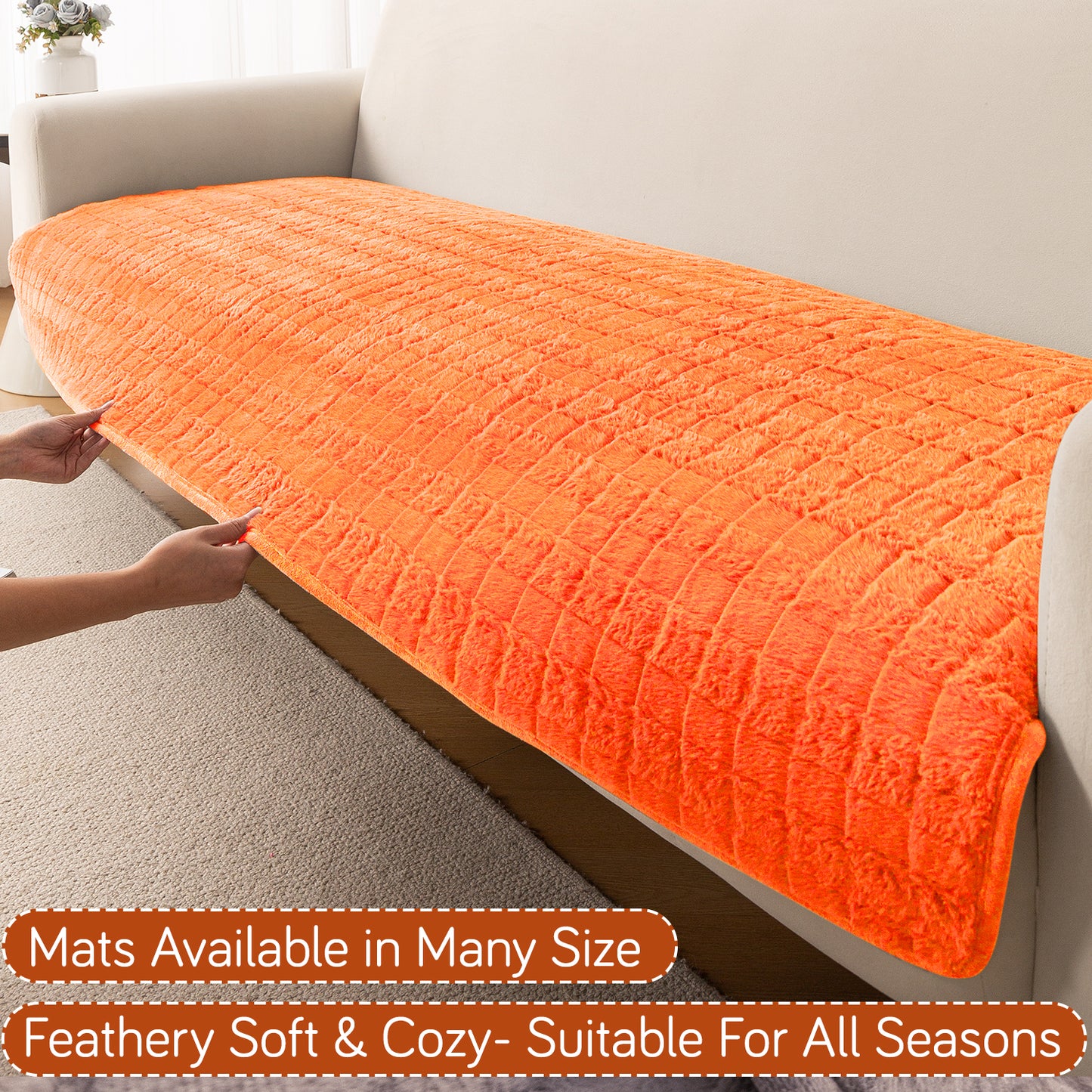 Premium Plush Anti Slip Sofa Cover Mat, Orange