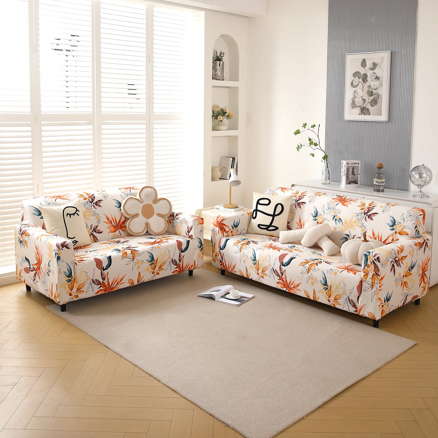 Premium Printed Velvet Sofa Cover 1/2/3 Seaters Fully Covered, Amber Serene Flora