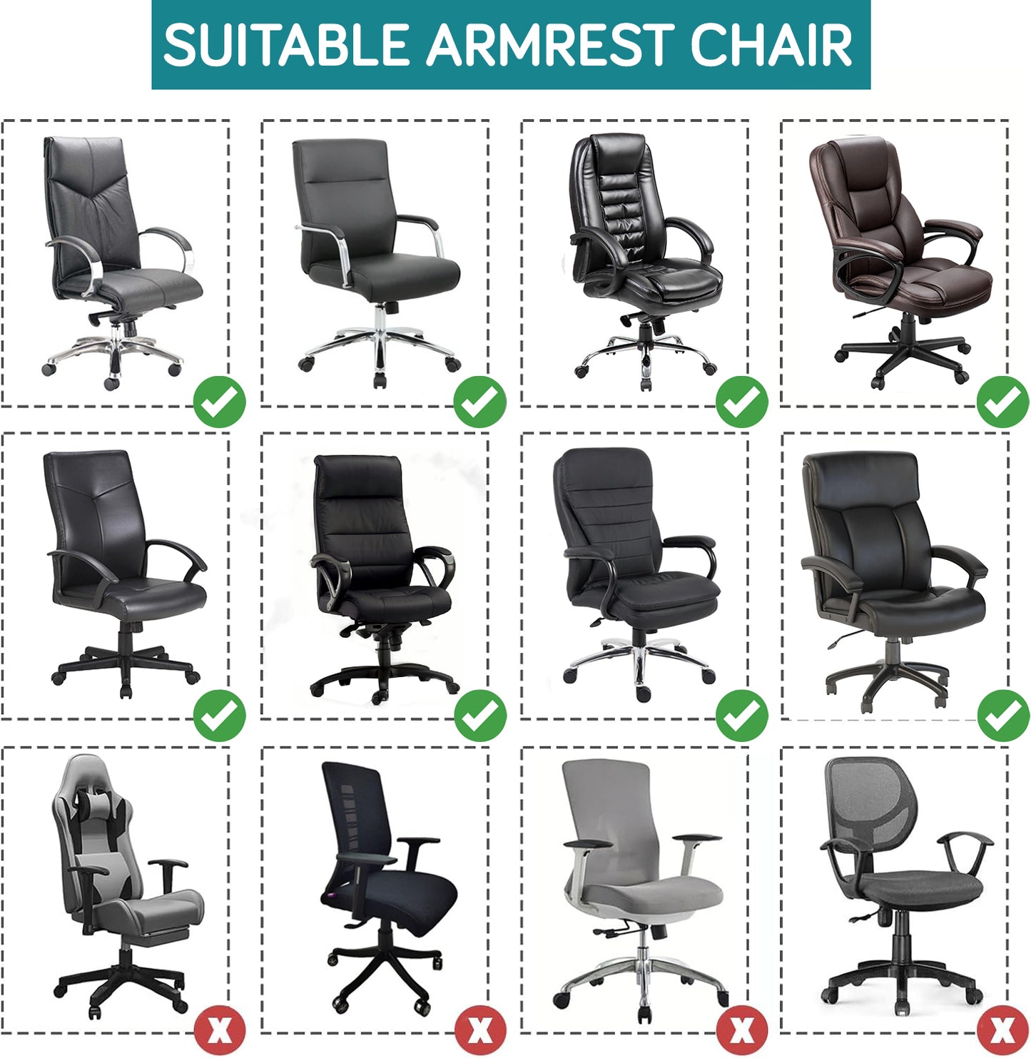 210gsm Jacquard Water Repellent Armrest Covers for Office Chair (Zipper Style), 1 Pair, Teal