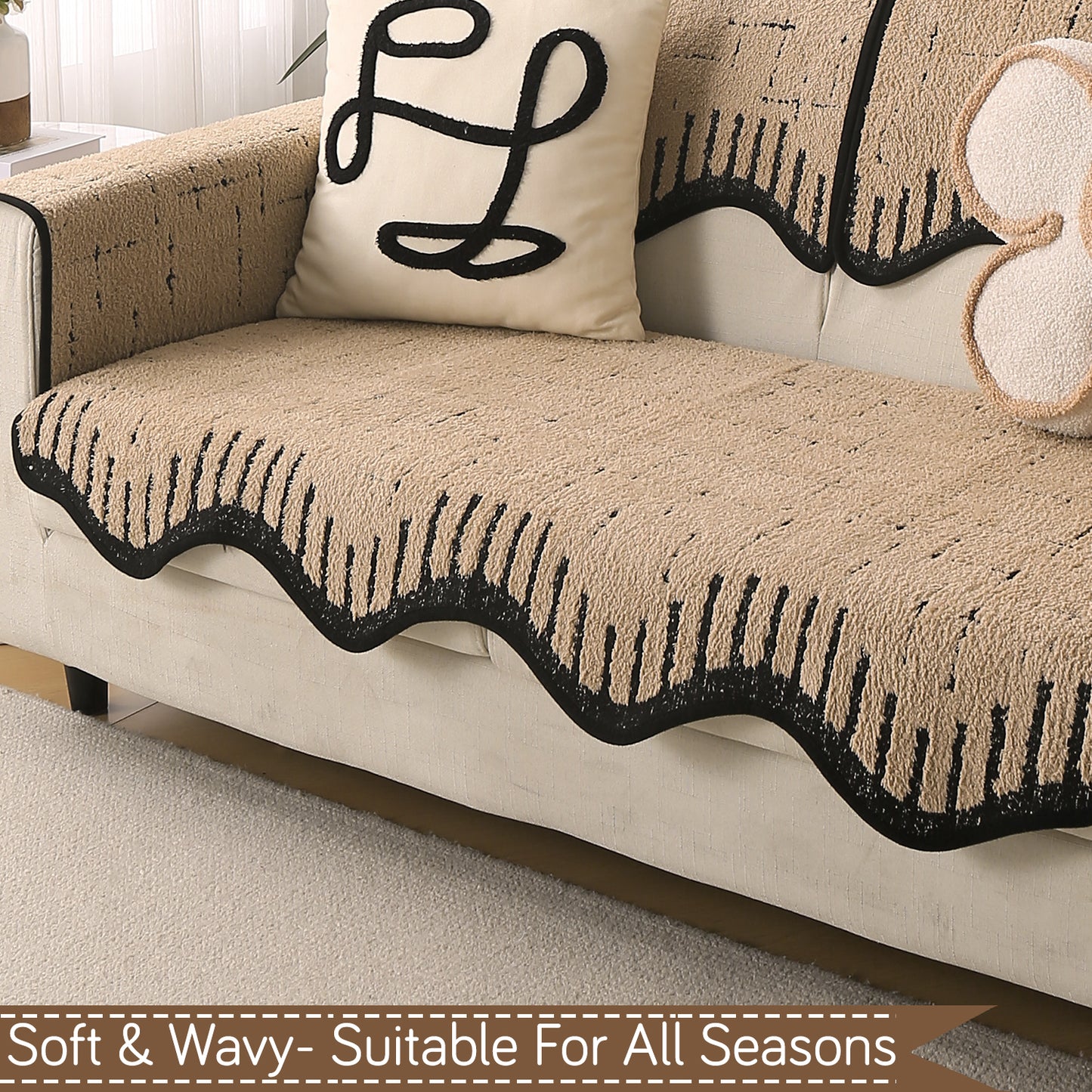 Premium Supple Soft Wavy with Curve Sofa Cover Mat, Brown