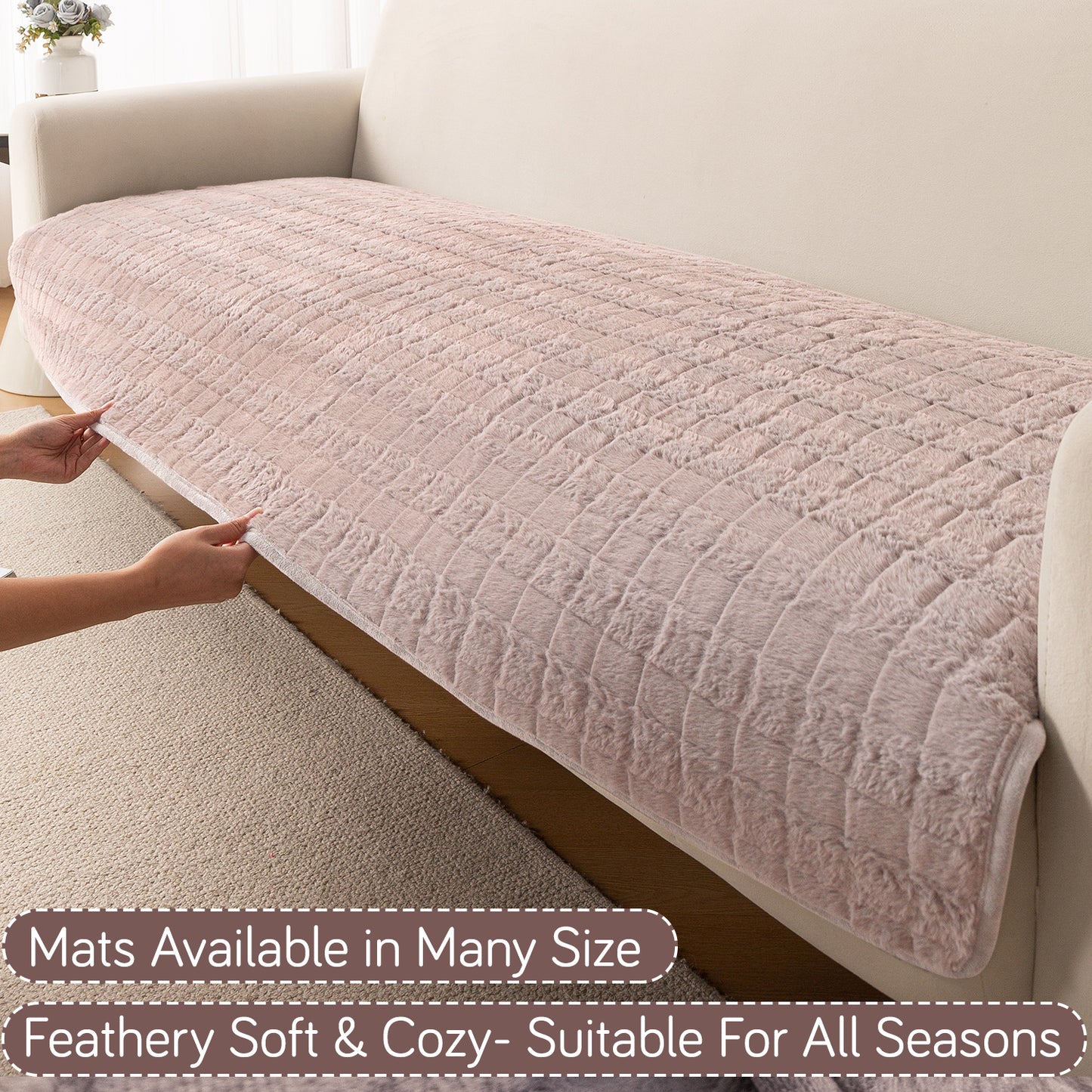 Premium Plush Anti Slip Sofa Cover Mat, Beige
