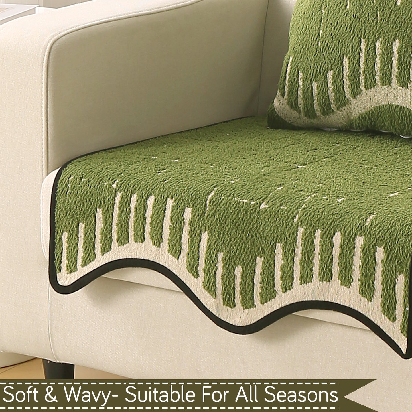 Premium Supple Soft Wavy with Curve Sofa Cover Mat, Green