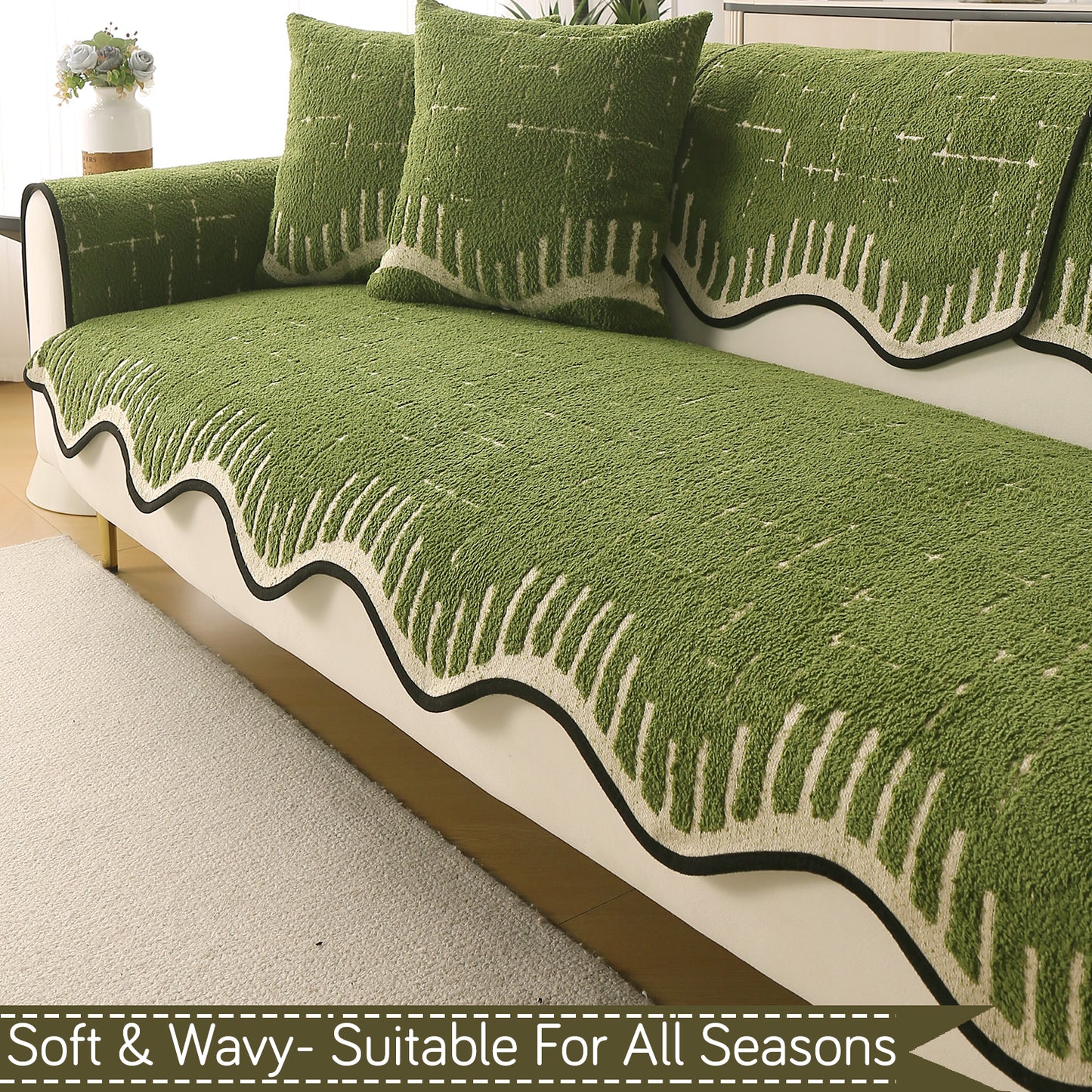 Premium Supple Soft Wavy with Curve Sofa Cover Mat, Green
