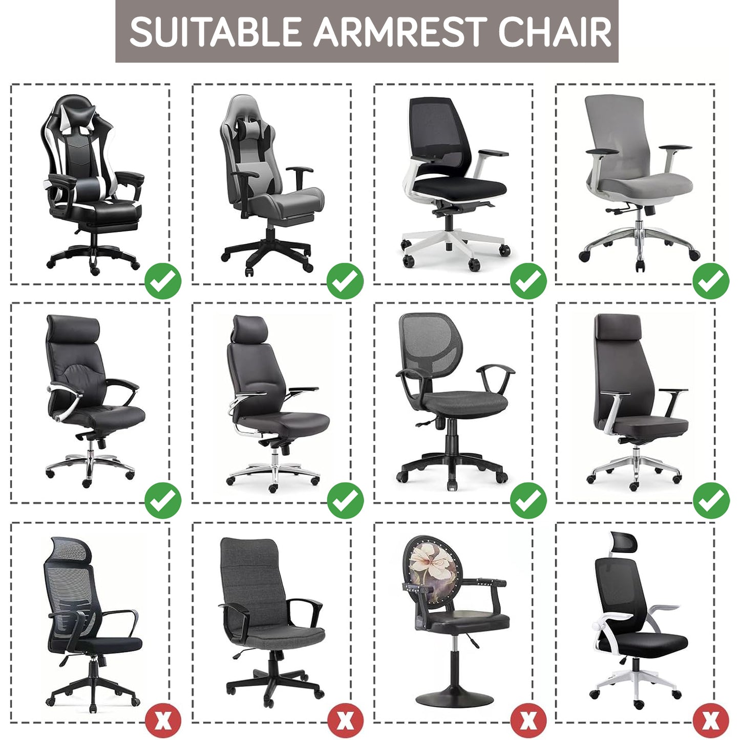 170gsm Jacquard Armrest Covers for Office Chair (Elastic Style), 1 Pair, Taupe Brown