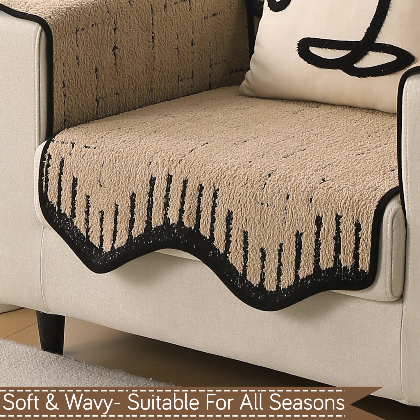 Premium Supple Soft Wavy with Curve Sofa Cover Mat, Brown