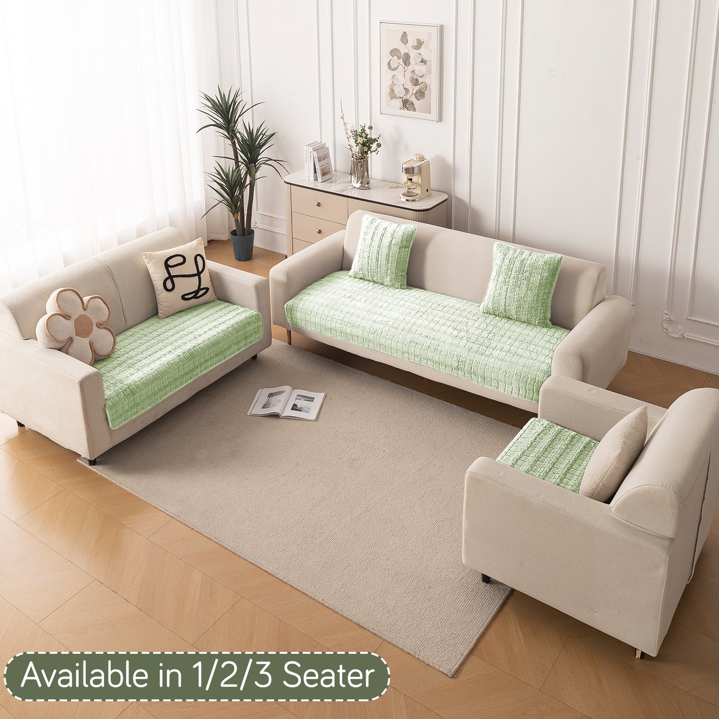 Premium Plush Anti Slip Sofa Mat for 1/2/3 Seater, Green