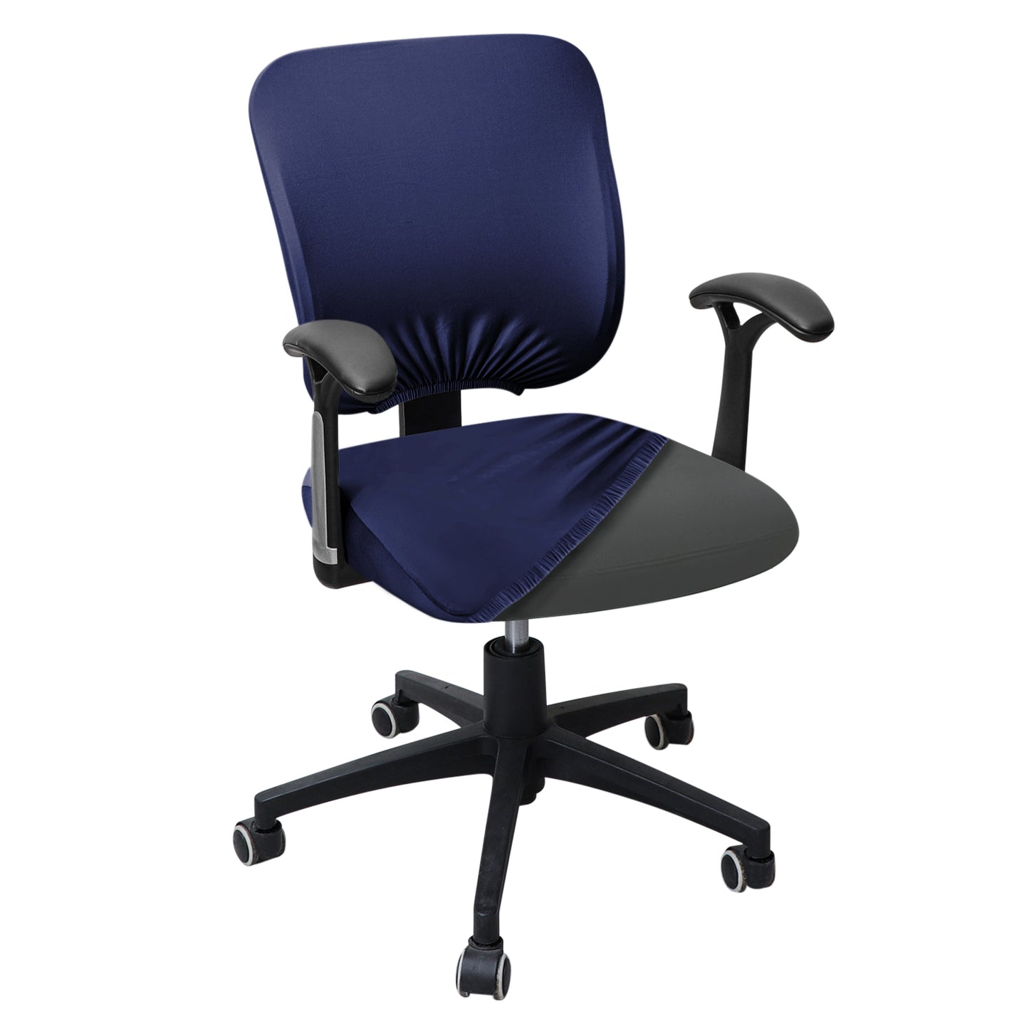 Navy Blue Stretchable Jacquard Regular Office Chair Cover | Hokipo