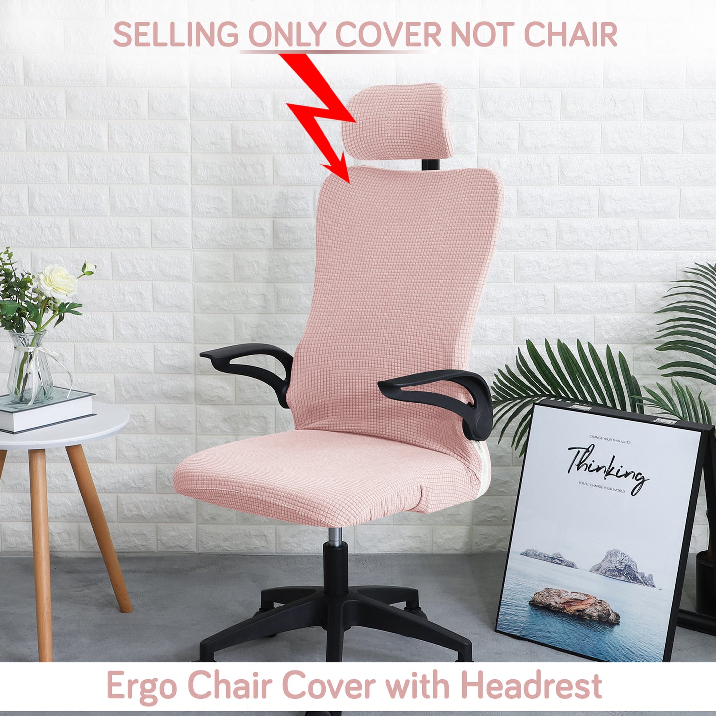 Water Repellent Office Chair Cover with Headrest (High-Back) – 210 GSM Stretch Jacquard – Washable, Anti-Slip Fit for Ergonomic Mesh Office Chairs, Pink