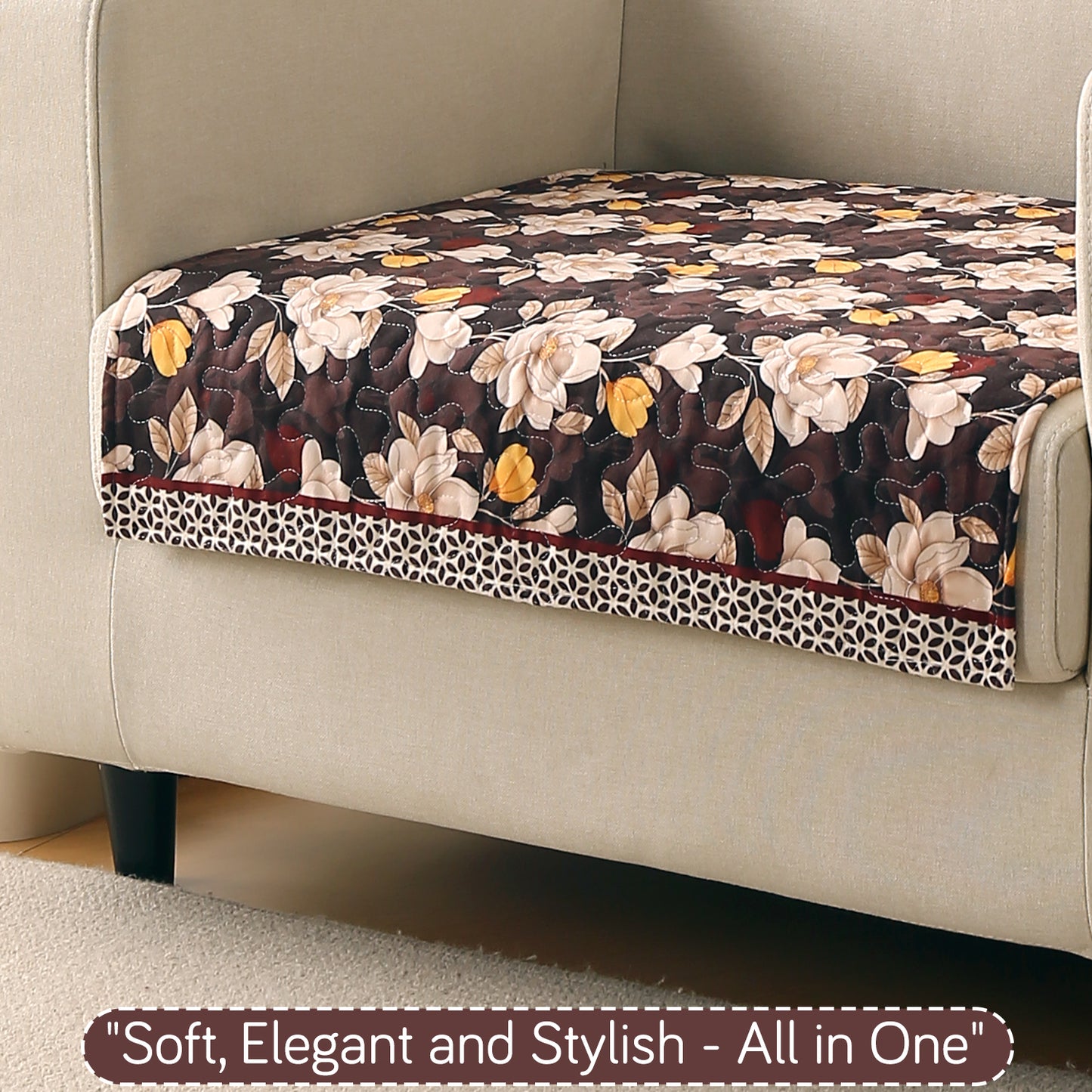 Florentina Series Printed Holland Velvet Sofa Mat - Camellia Brown