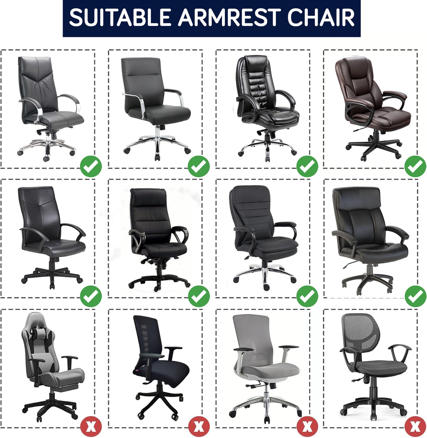 170gsm Jacquard Armrest Covers for Office Chair (Zipper Style), 1 Pair, Navy Blue