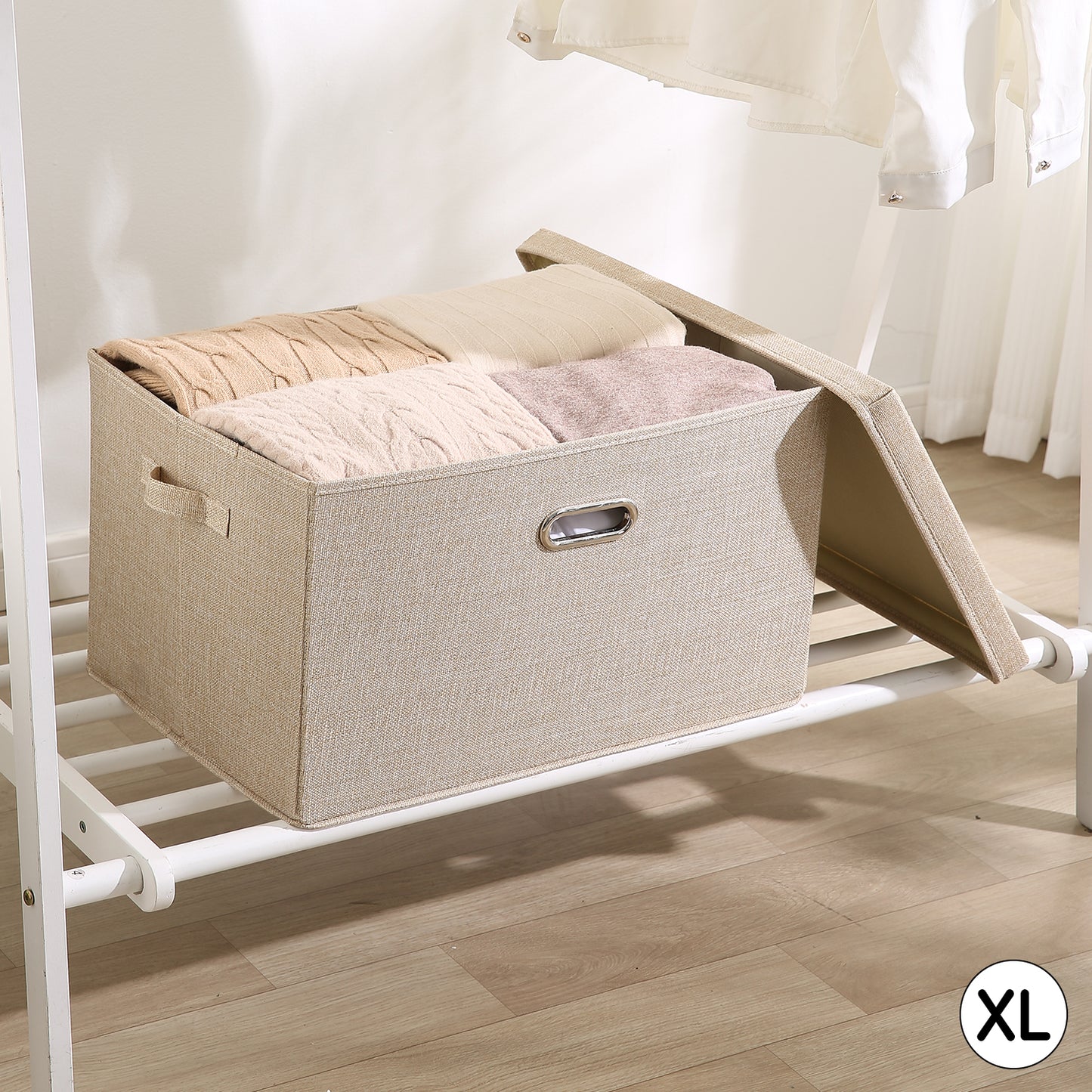 Multipurpose Foldable Storage Box with Lid, Extra Large 50x35x32 cm, Beige