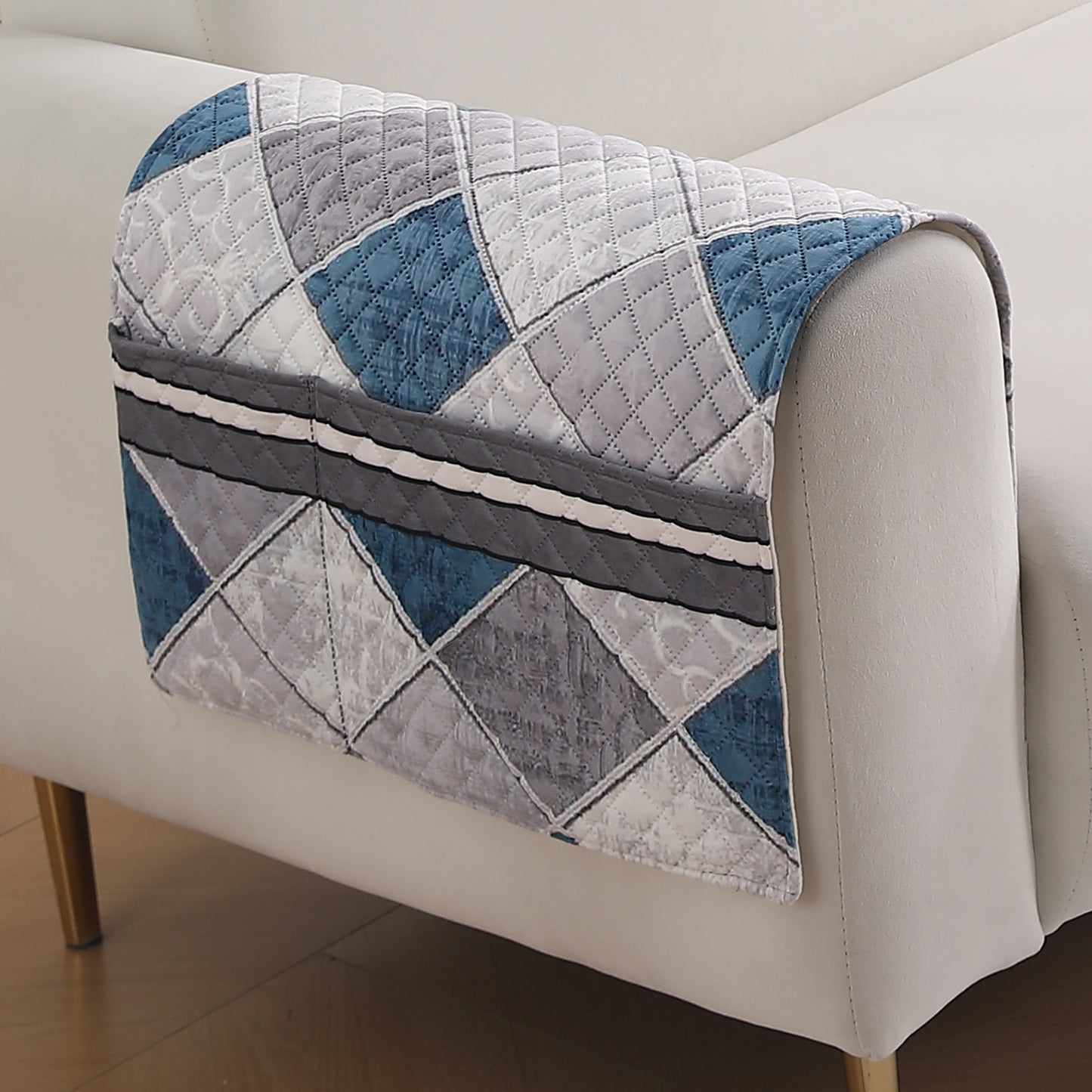 LiefNest Holland Velvet Sofa Cover Mat with Foam Filling - Diamond Slate Grey Blue