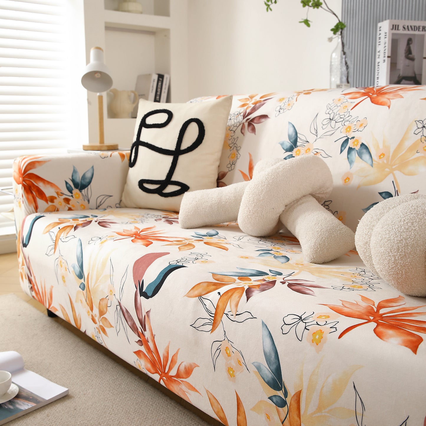 Premium Printed Velvet Sofa Cover 1/2/3 Seaters Fully Covered, Amber Serene Flora