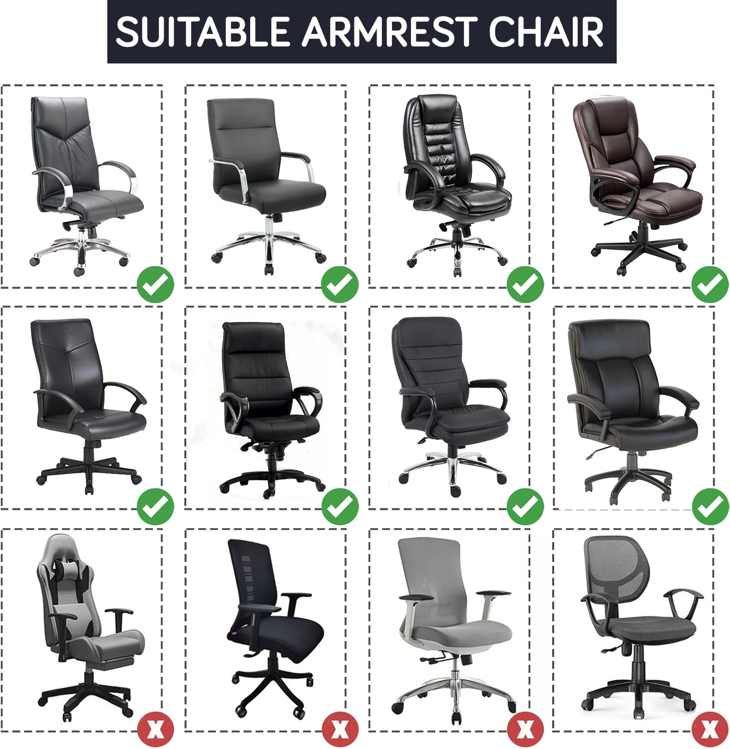 140gsm Armrest Covers for Office Chair (Zipper Style), 1 Pair, Navy Blue