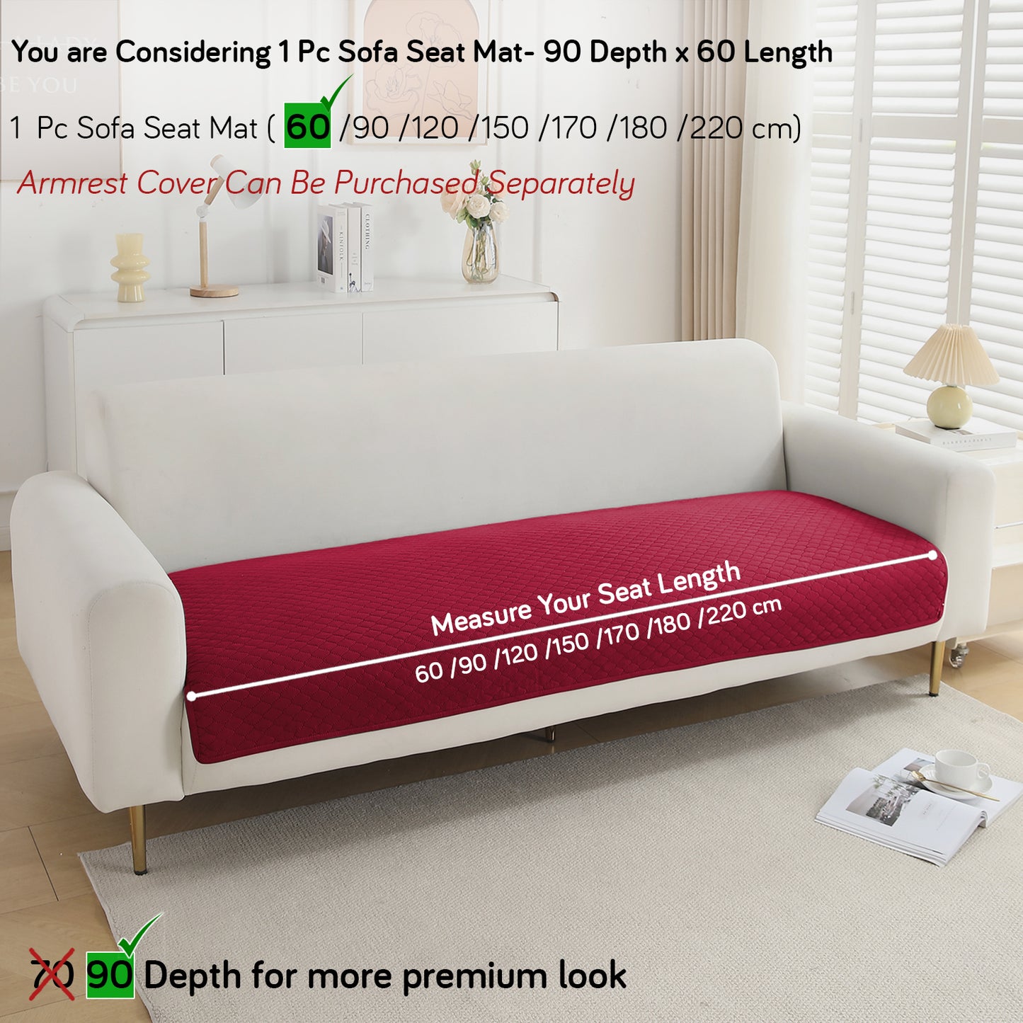 Polyester Quilted Sofa Cover Mats, Maroon