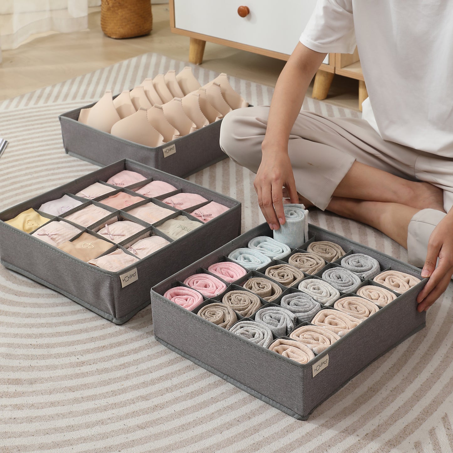 Undergarment Organizer for Wardrobe and Drawers, Grey