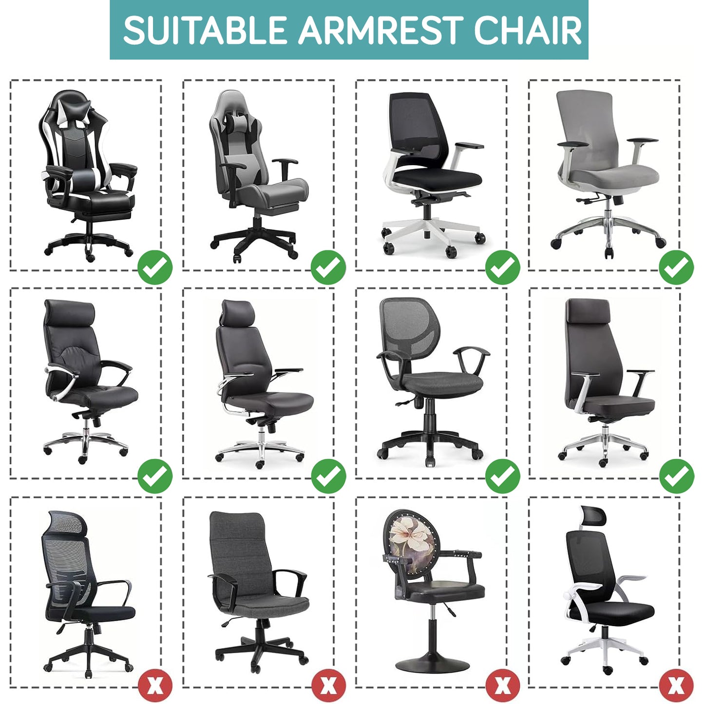 140gsm Armrest Covers for Office Chair (Elastic Style), 1 Pair, Sky Blue