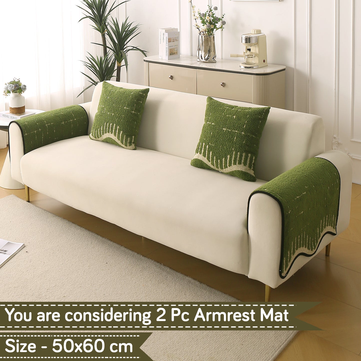 Premium Supple Soft Wavy with Curve Sofa Cover Mat, Green