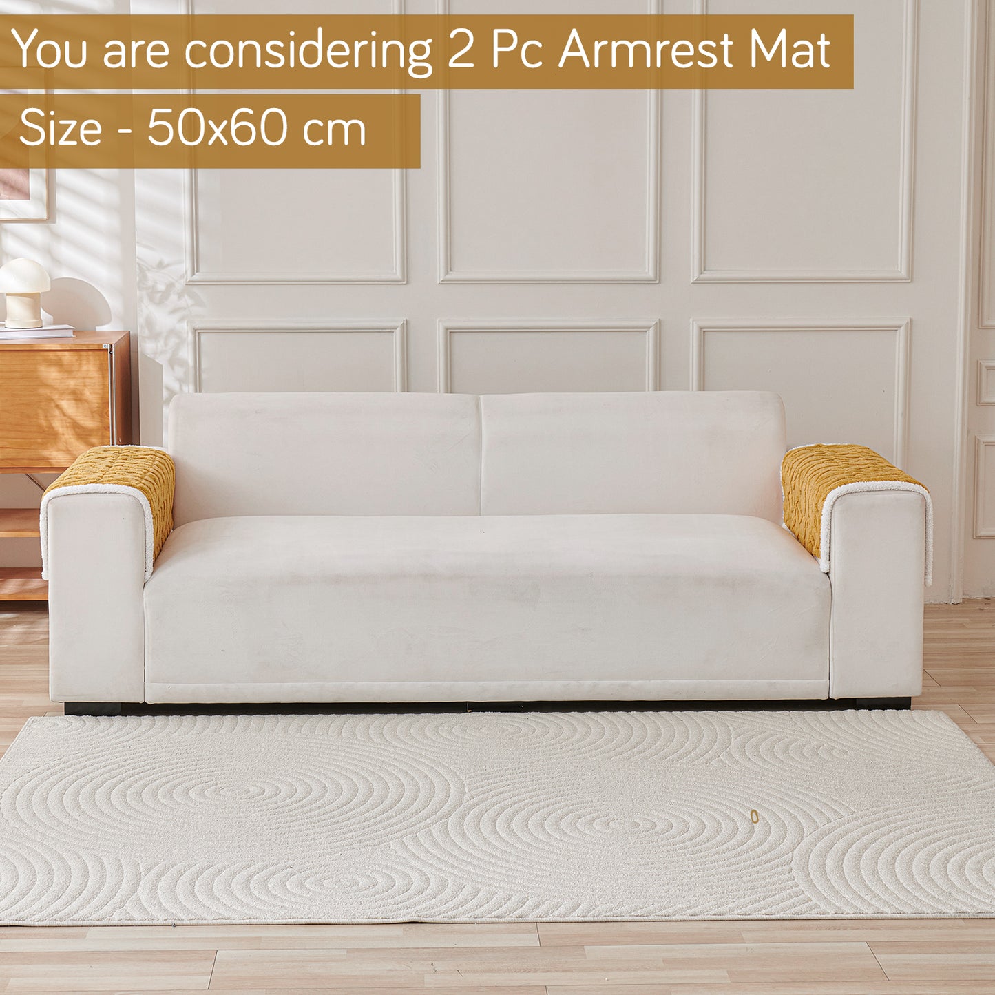 'Italian Caelora' Luxury Jacquard Plush Sofa Cover Mat and Anti-Slip Armrest Covers - Honey Yellow
