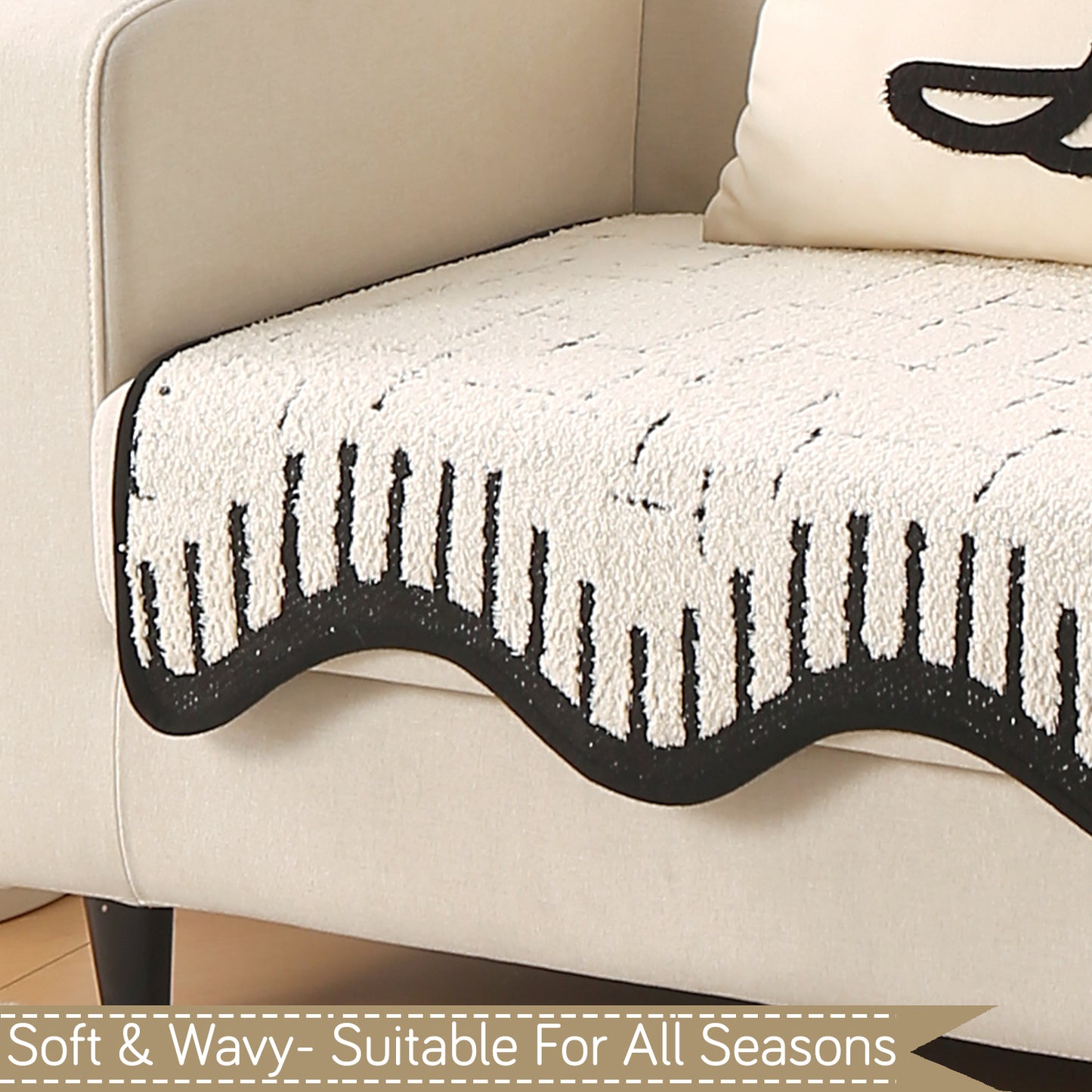 Premium Supple Soft Wavy with Curve Sofa Cover Mat, Off-White