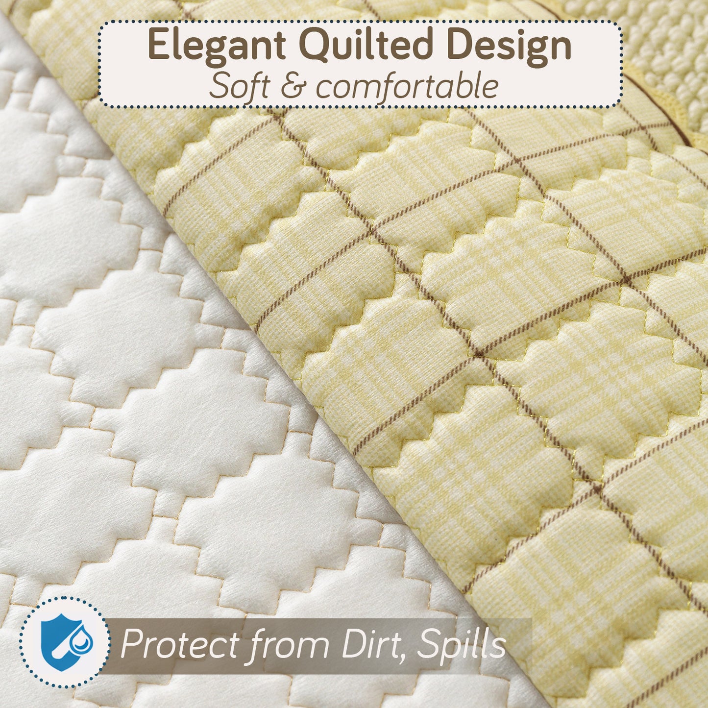 'Comfort Grid Series' Premium Quilted 5 (3+1+1) Seater Sofa Cover Set with Foam Filling | Butter Cream