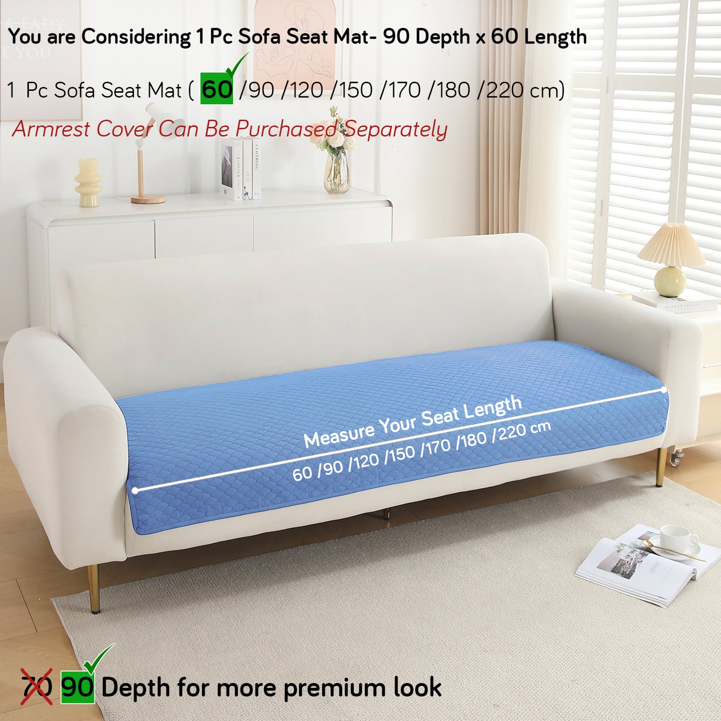 Polyester Quilted Sofa Cover Mats, Blue