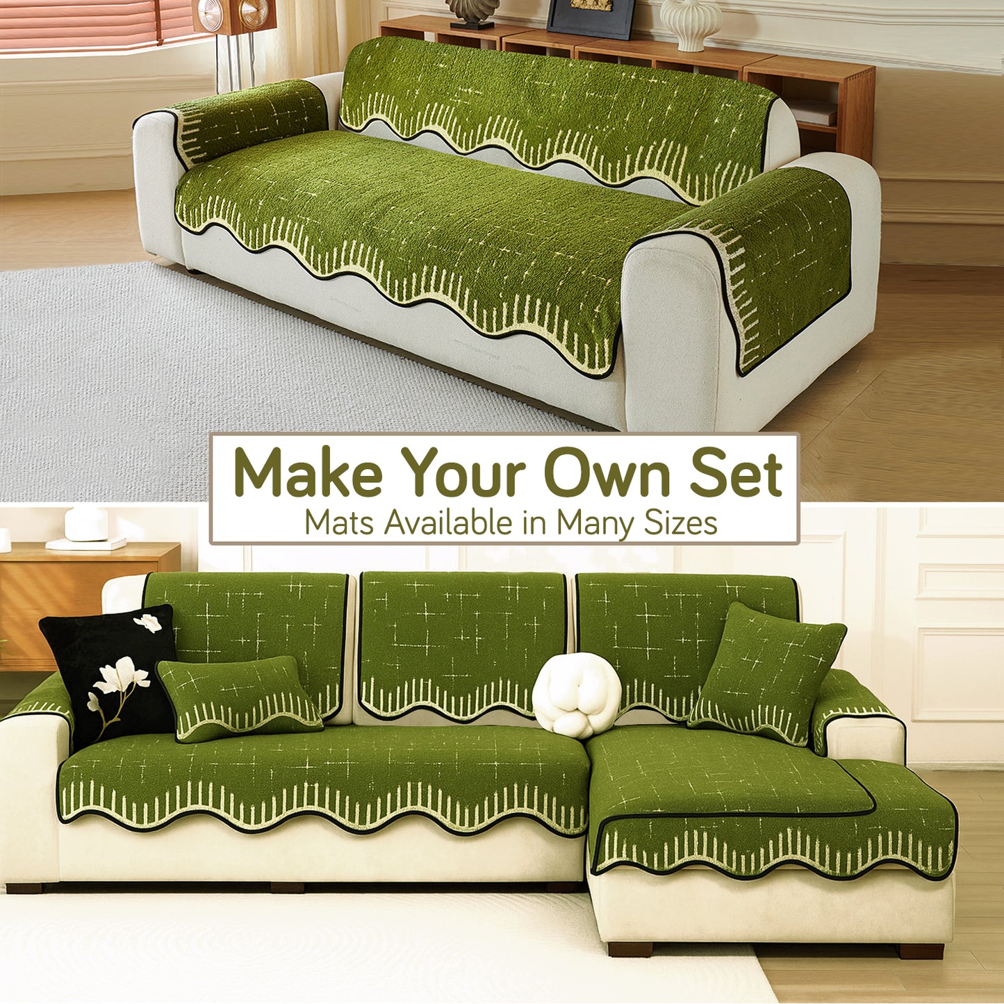 Premium Supple Soft Wavy Sofa Cover Mat, Green