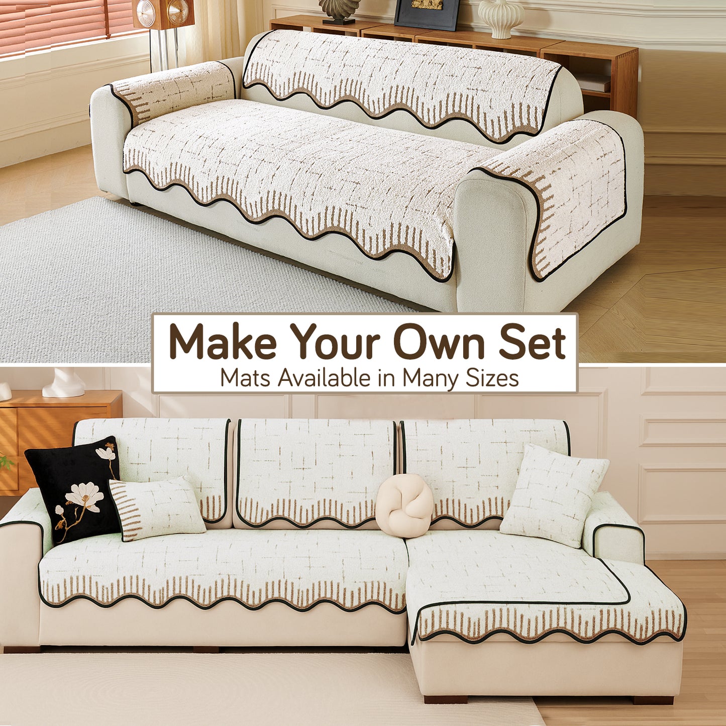 Premium Supple Soft Wavy Sofa Cover Mat, Cream Brown