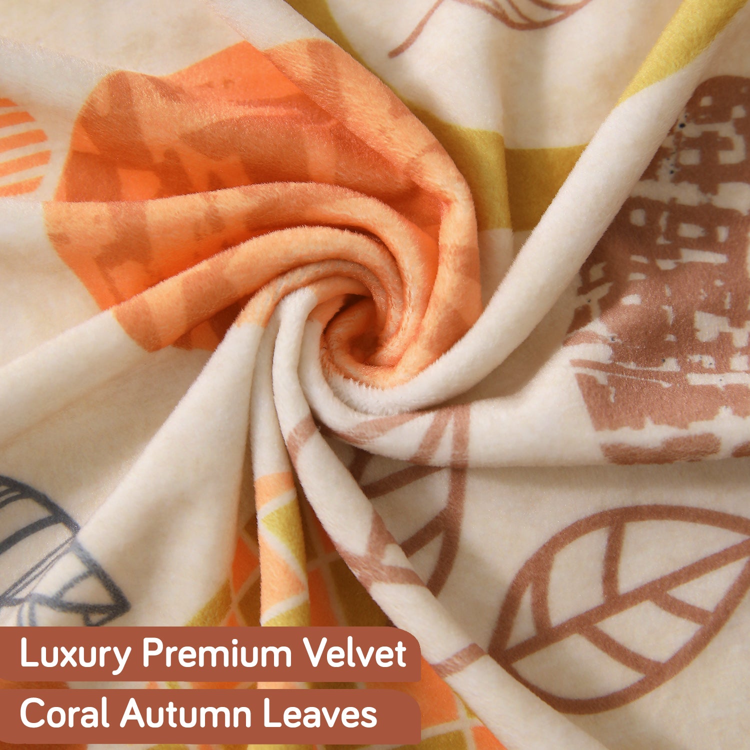 Buy Cozy Coral Autumn Leaves Printed Zippered Velvet Cushion Covers for Luxury Look